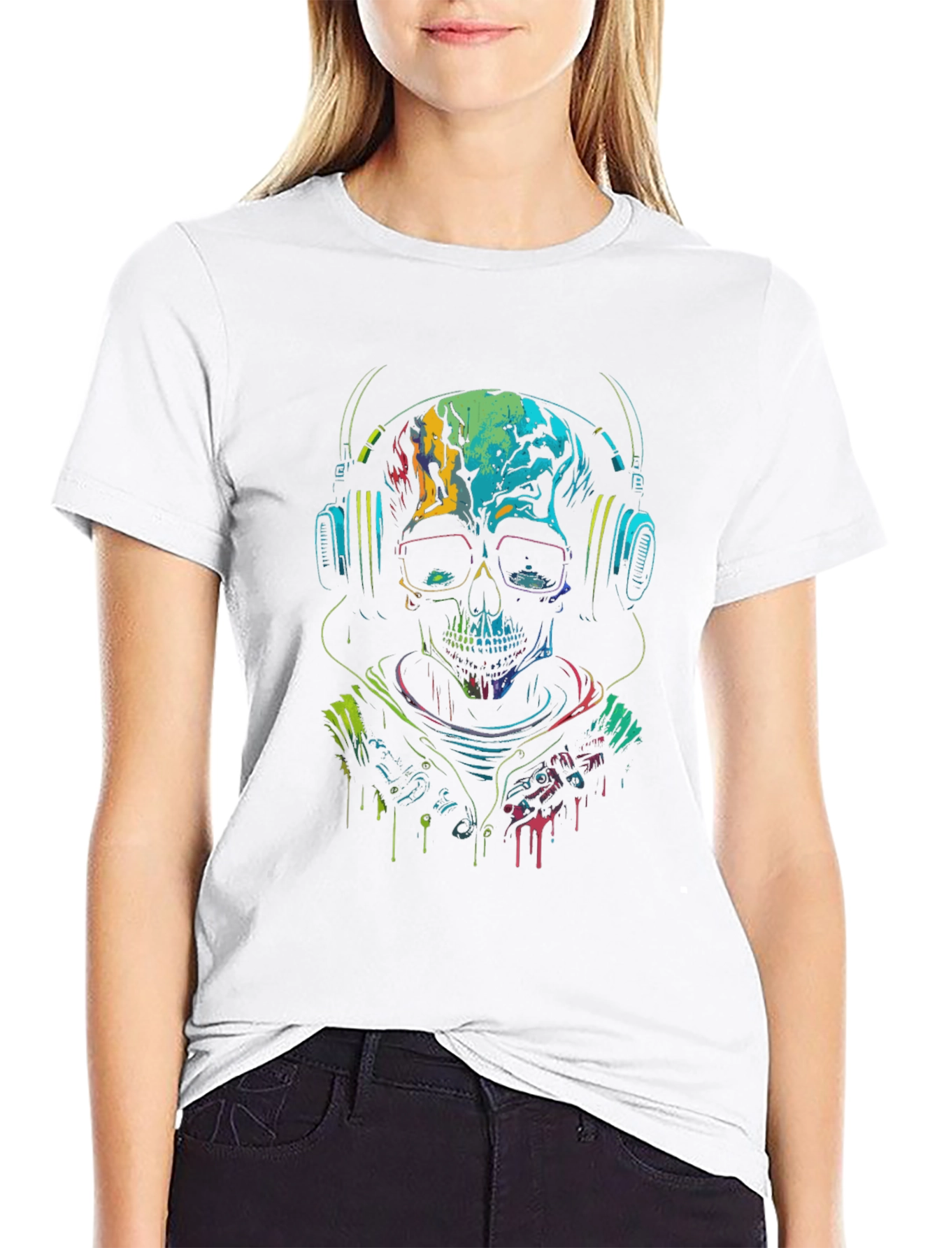 Skull DJ T-Shirt - Neon Rave Design