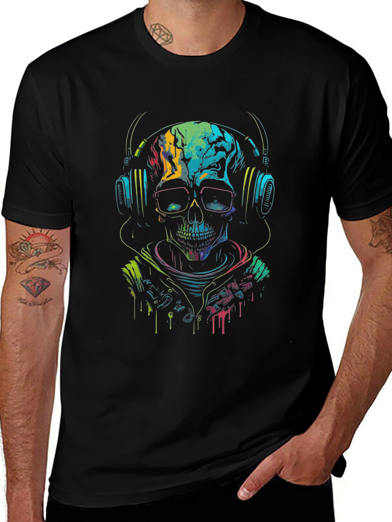 Skull DJ T-Shirt - Neon Rave Design