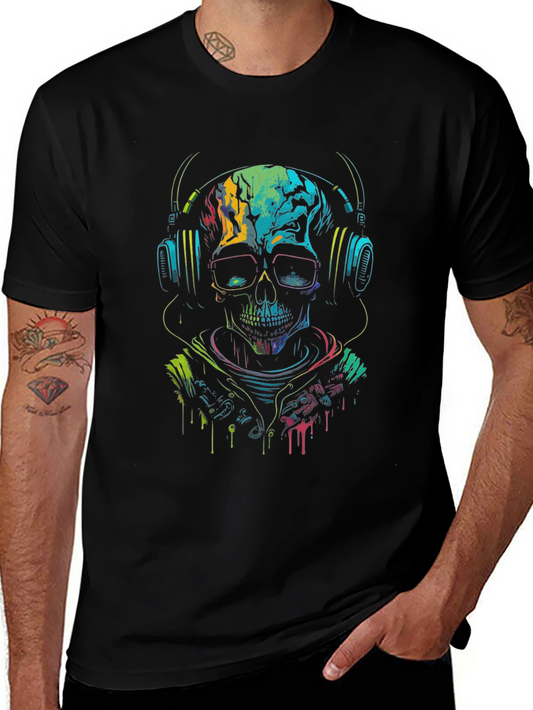 Skull DJ T-Shirt - Neon Rave Design