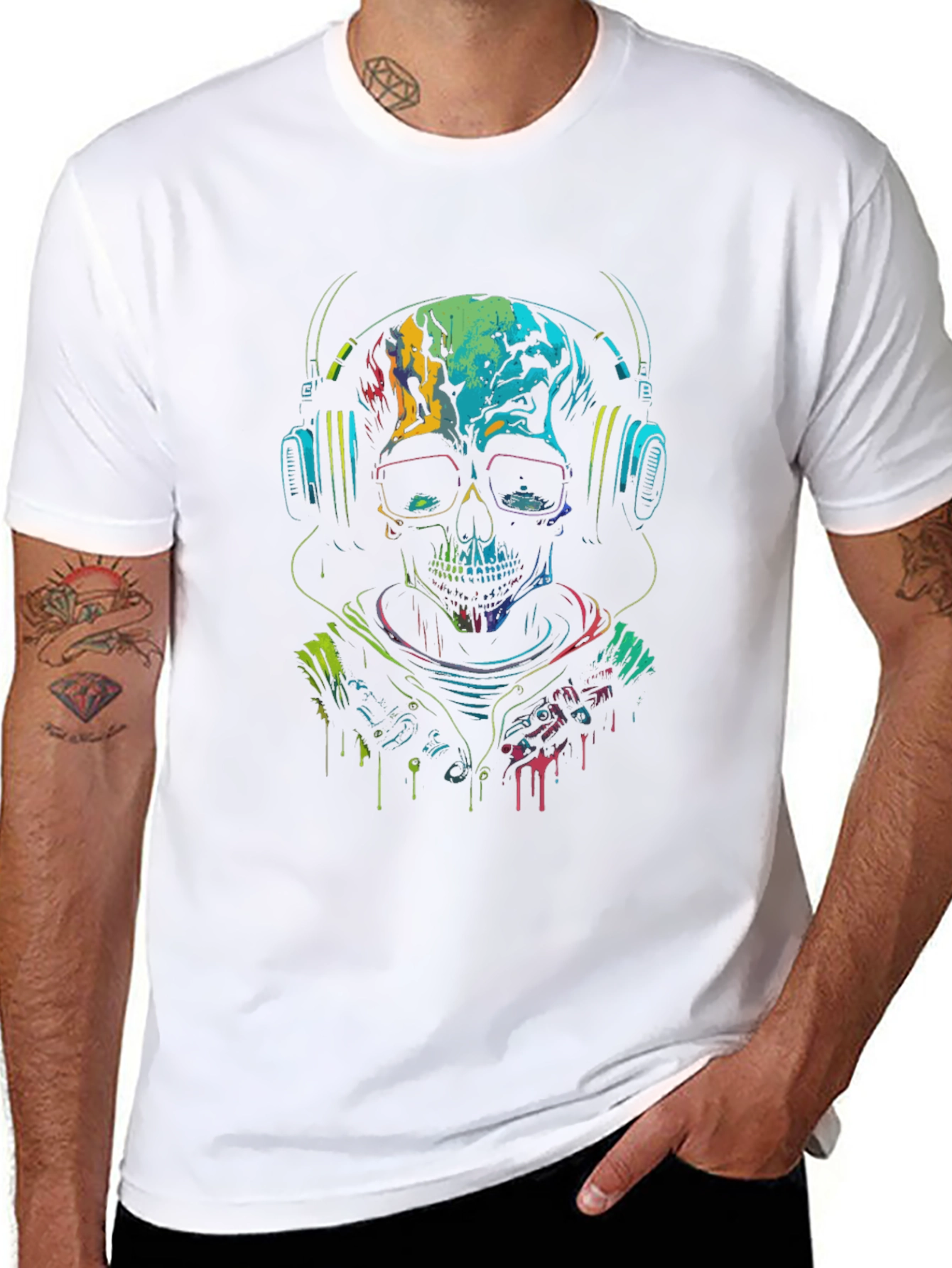 Skull DJ T-Shirt - Neon Rave Design