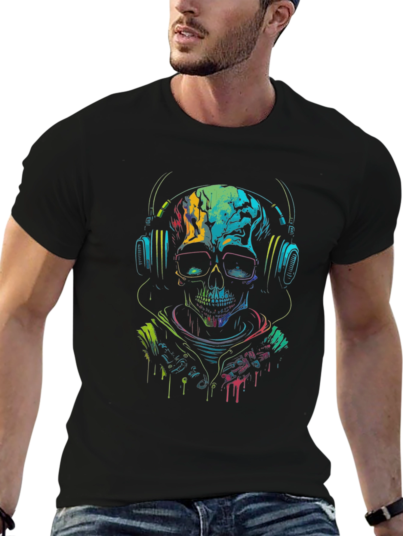 Skull DJ T-Shirt - Neon Rave Design