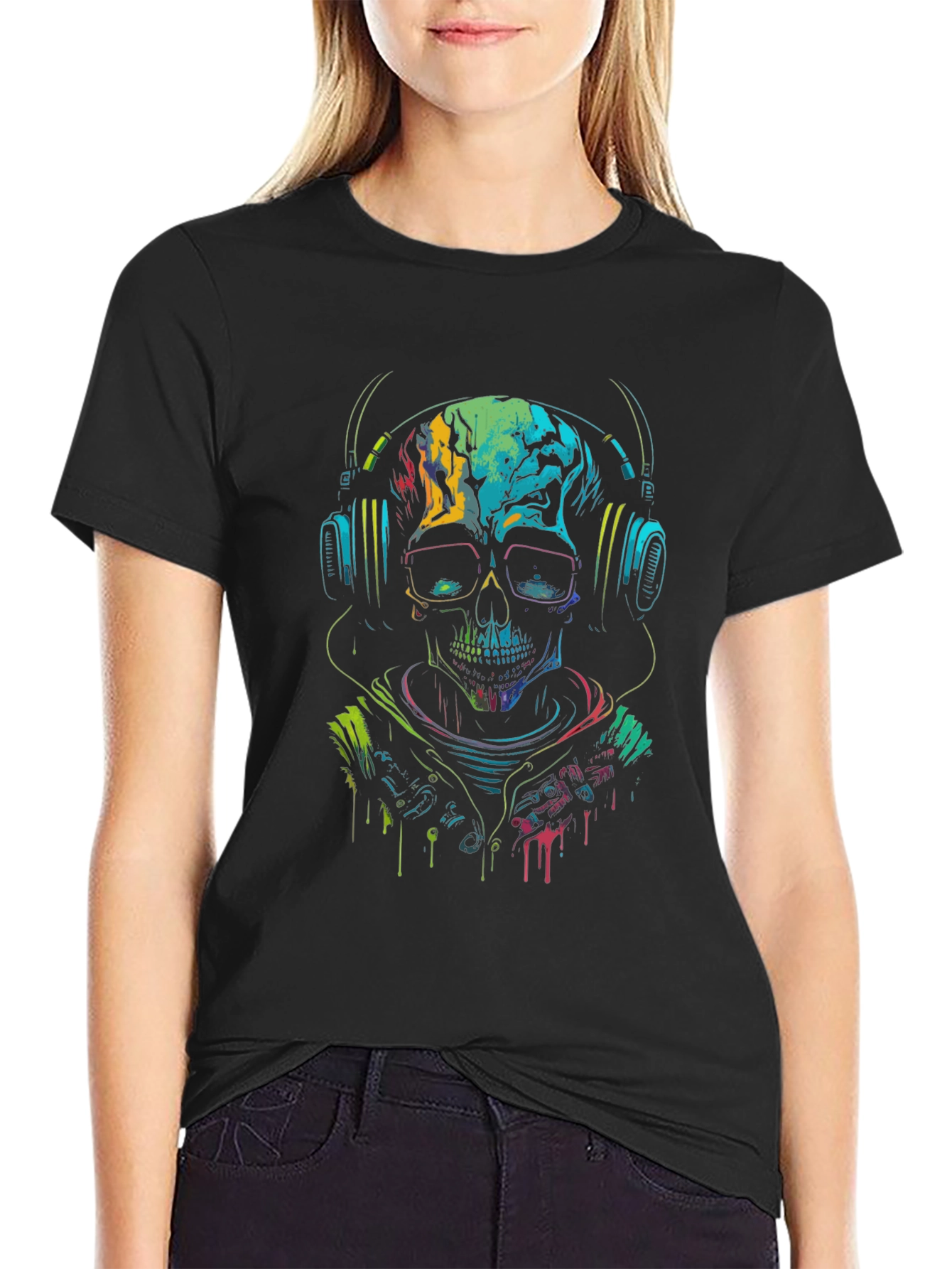 Skull DJ T-Shirt - Neon Rave Design