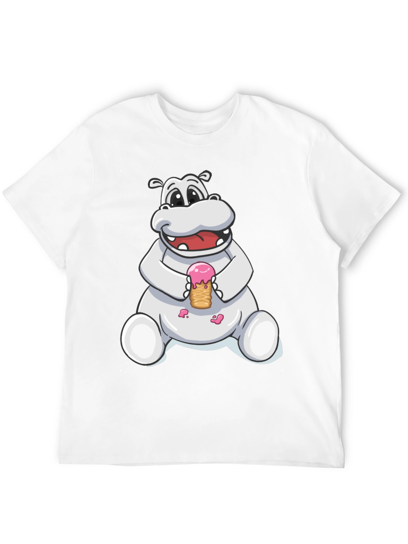 Hippo Ice Cream Graphic Tee - Black Cotton T-Shirt
