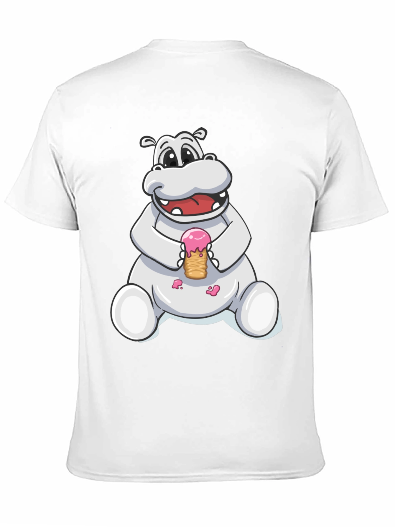 Hippo Ice Cream Graphic Tee - Black Cotton T-Shirt
