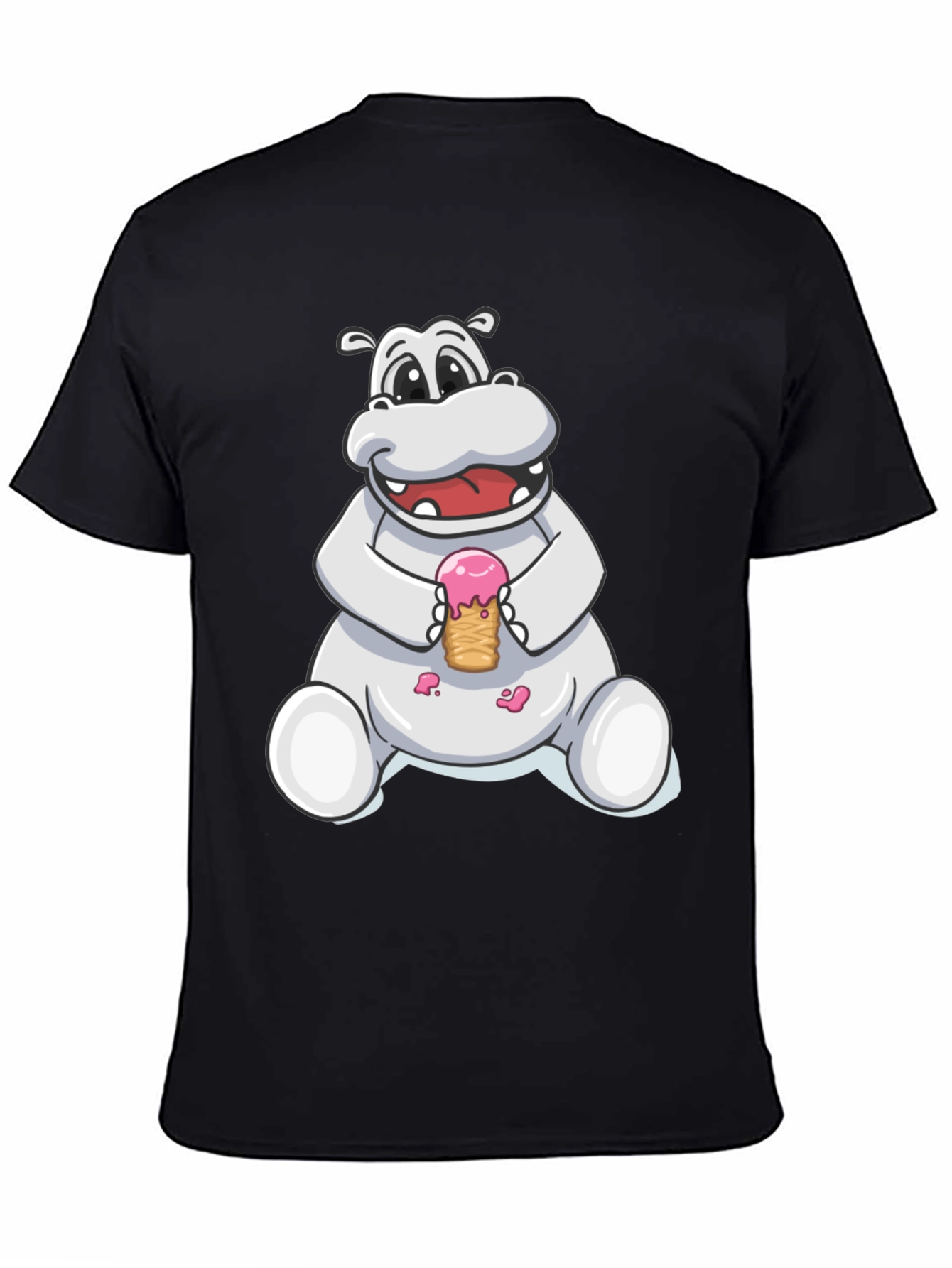Hippo Ice Cream Graphic Tee - Black Cotton T-Shirt