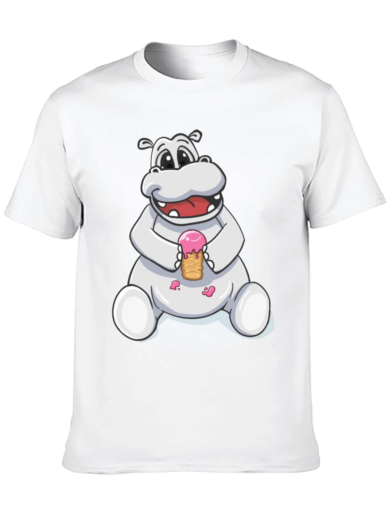 Hippo Ice Cream Graphic Tee - Black Cotton T-Shirt