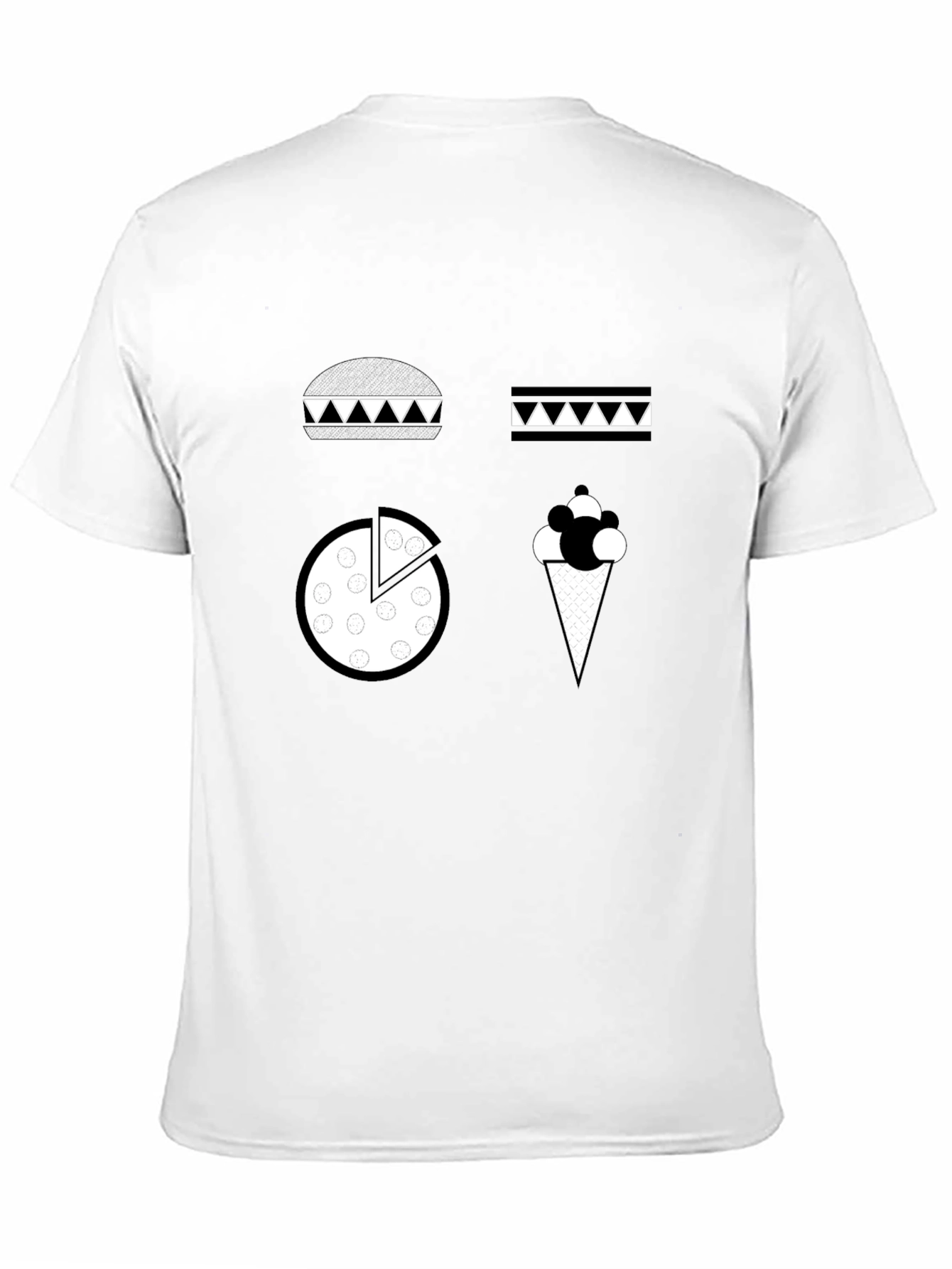 Foodie Black T-Shirt: Burger Fries Pizza Ice Cream Graphic