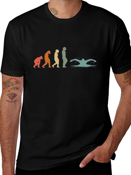 Evolution of Swimming Black T-Shirt
