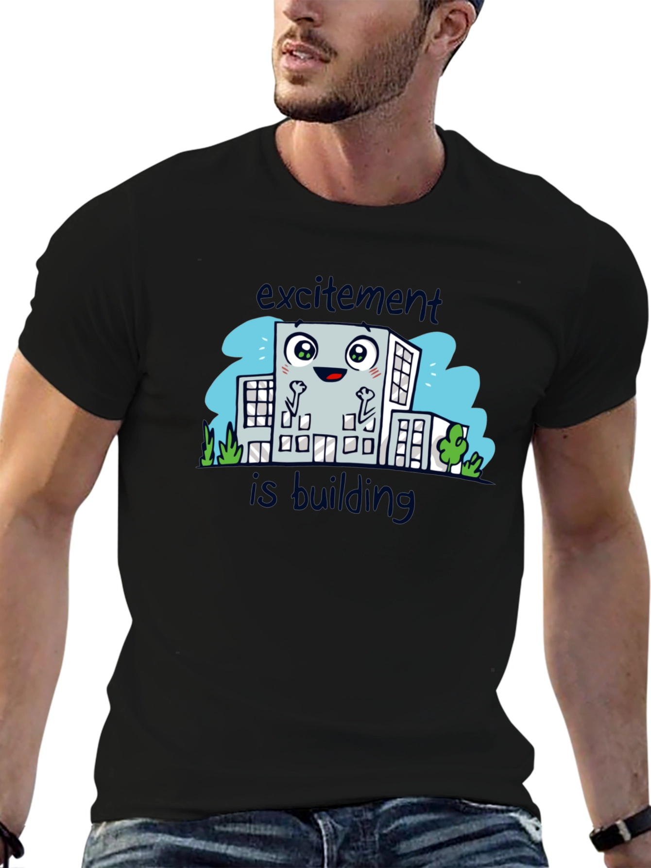 Excitement is Building Black Graphic Tee