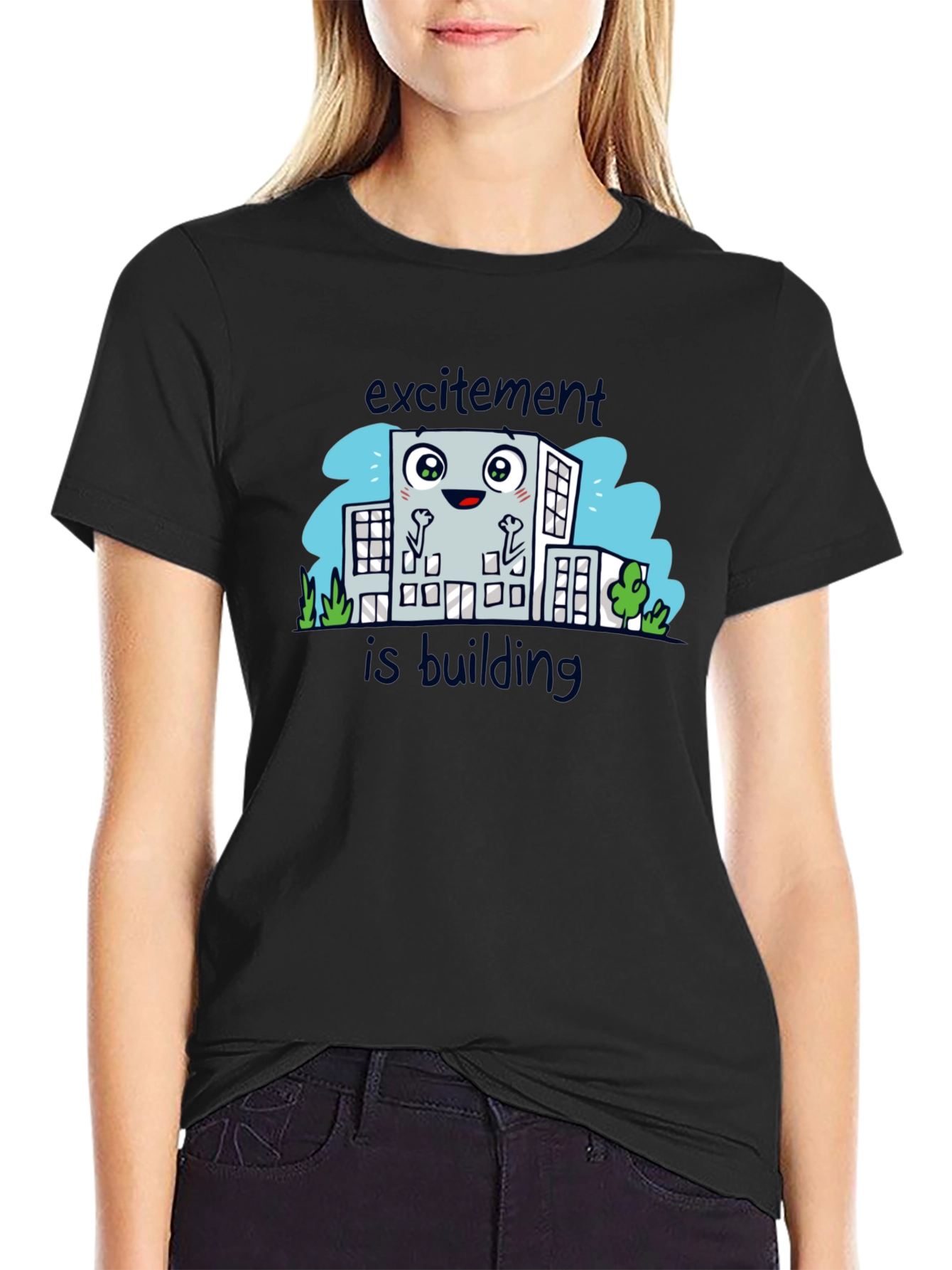 Excitement is Building Black Graphic Tee