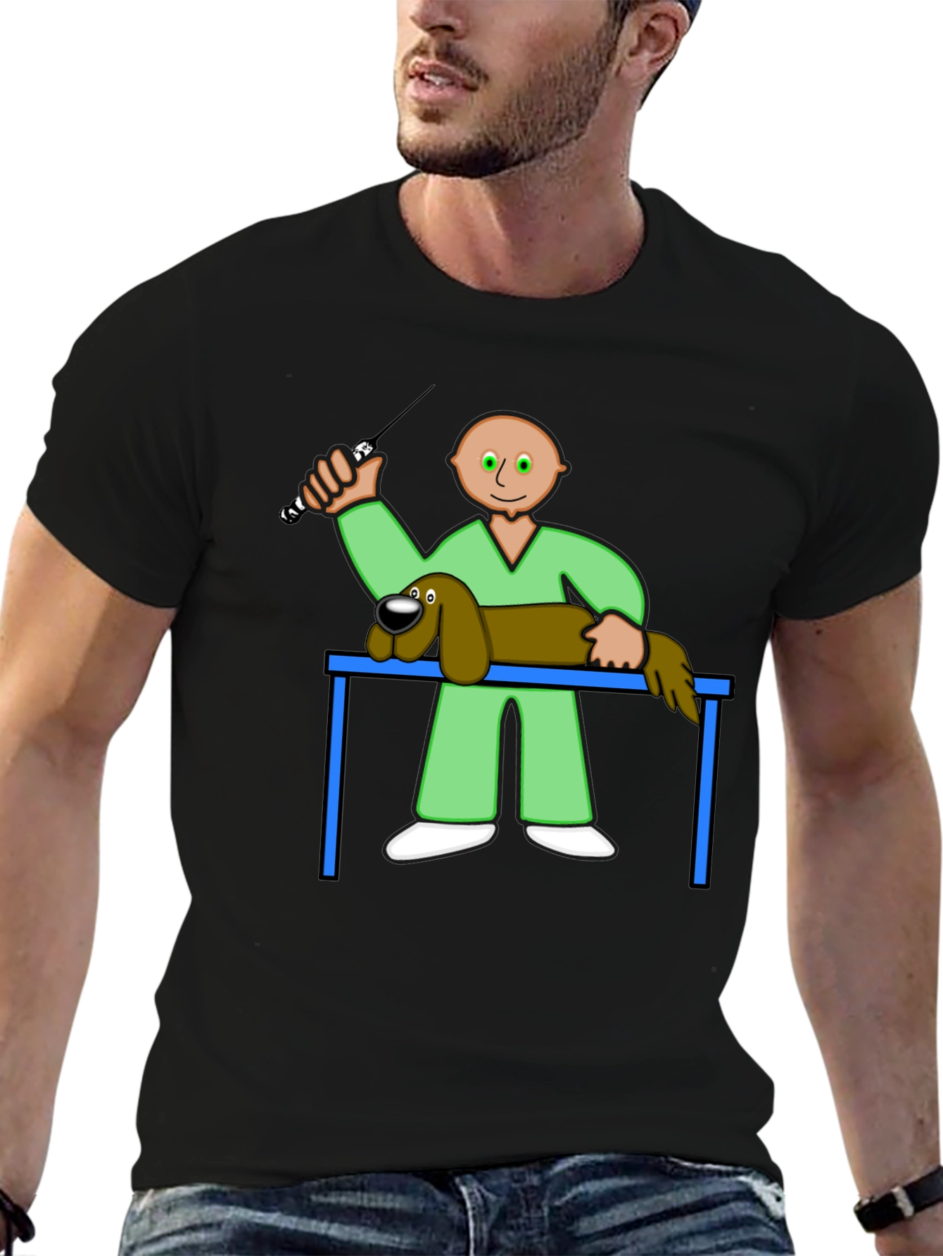 Cartoon Dog Groomer Black T-Shirt