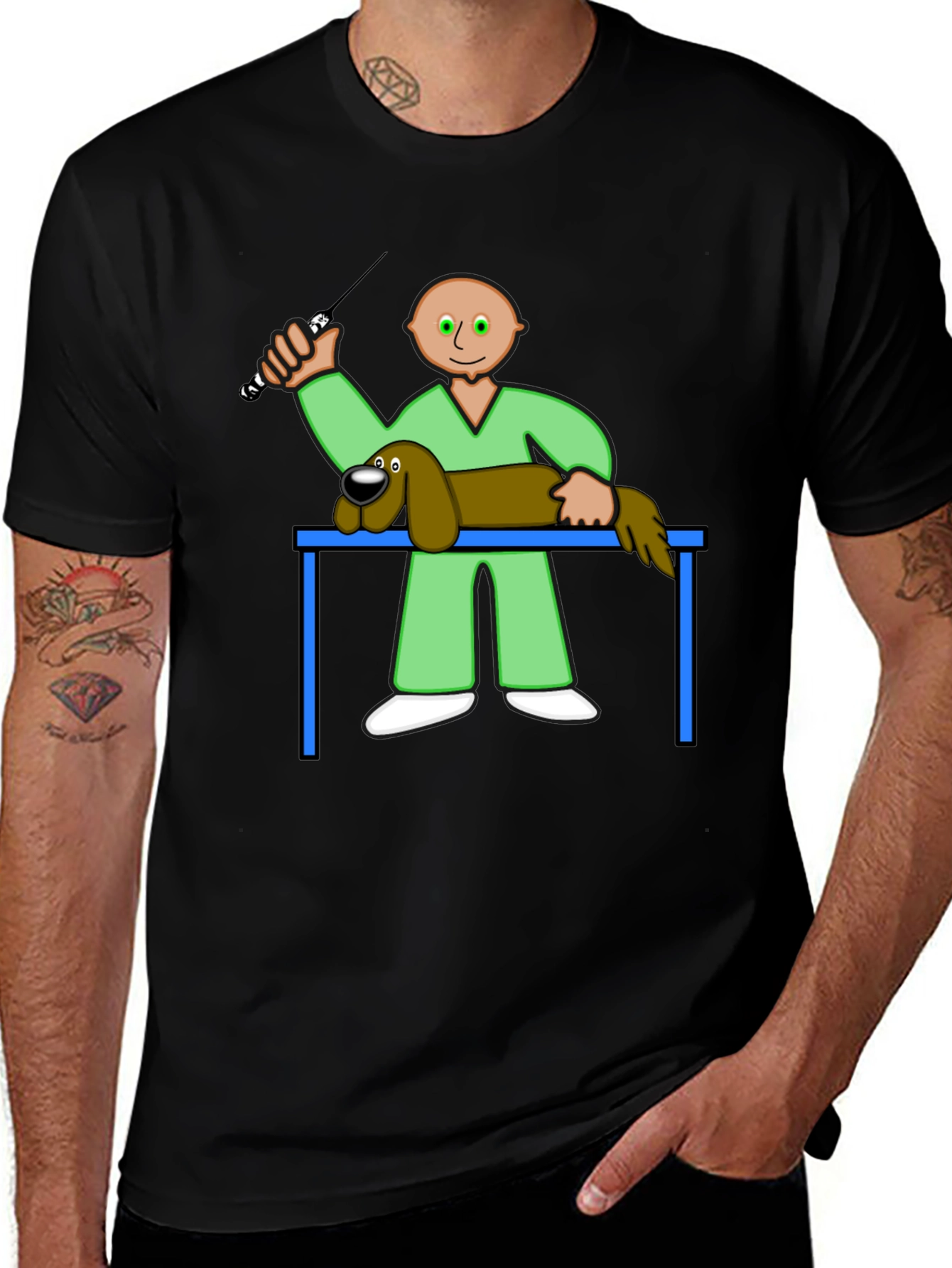Cartoon Dog Groomer Black T-Shirt