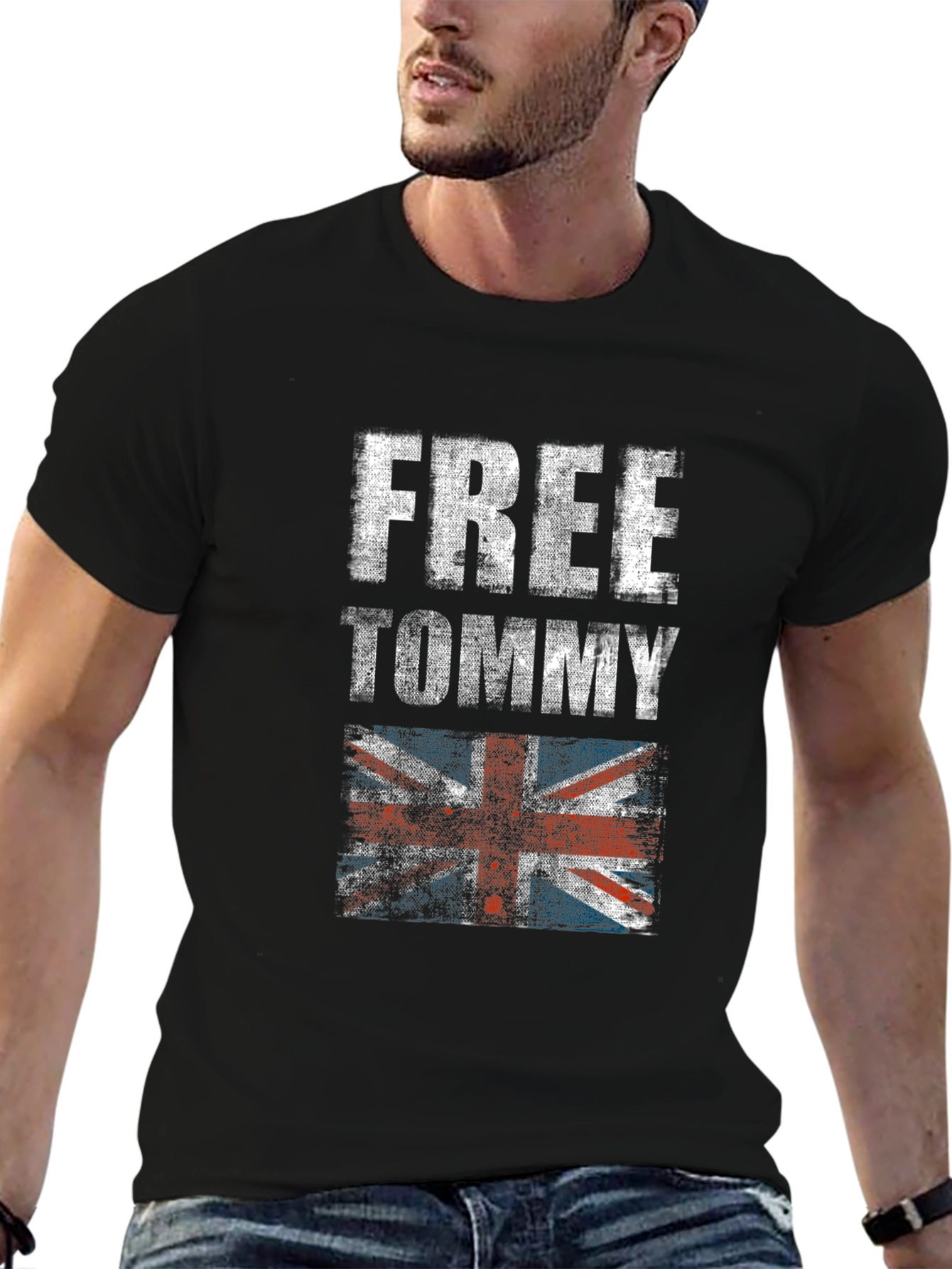 Free Tommy Tee - British Flag Distressed Print