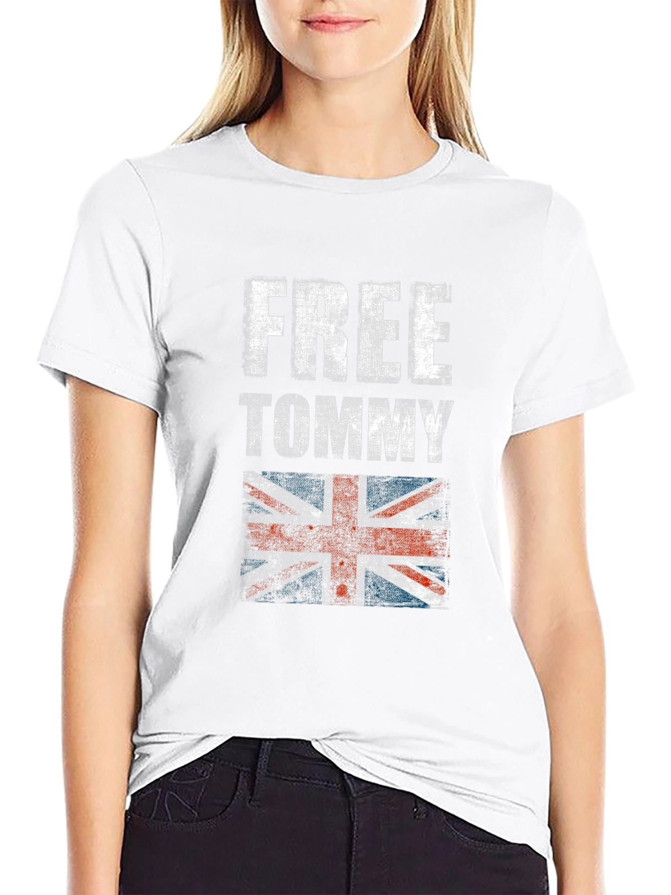 Free Tommy Tee - British Flag Distressed Print