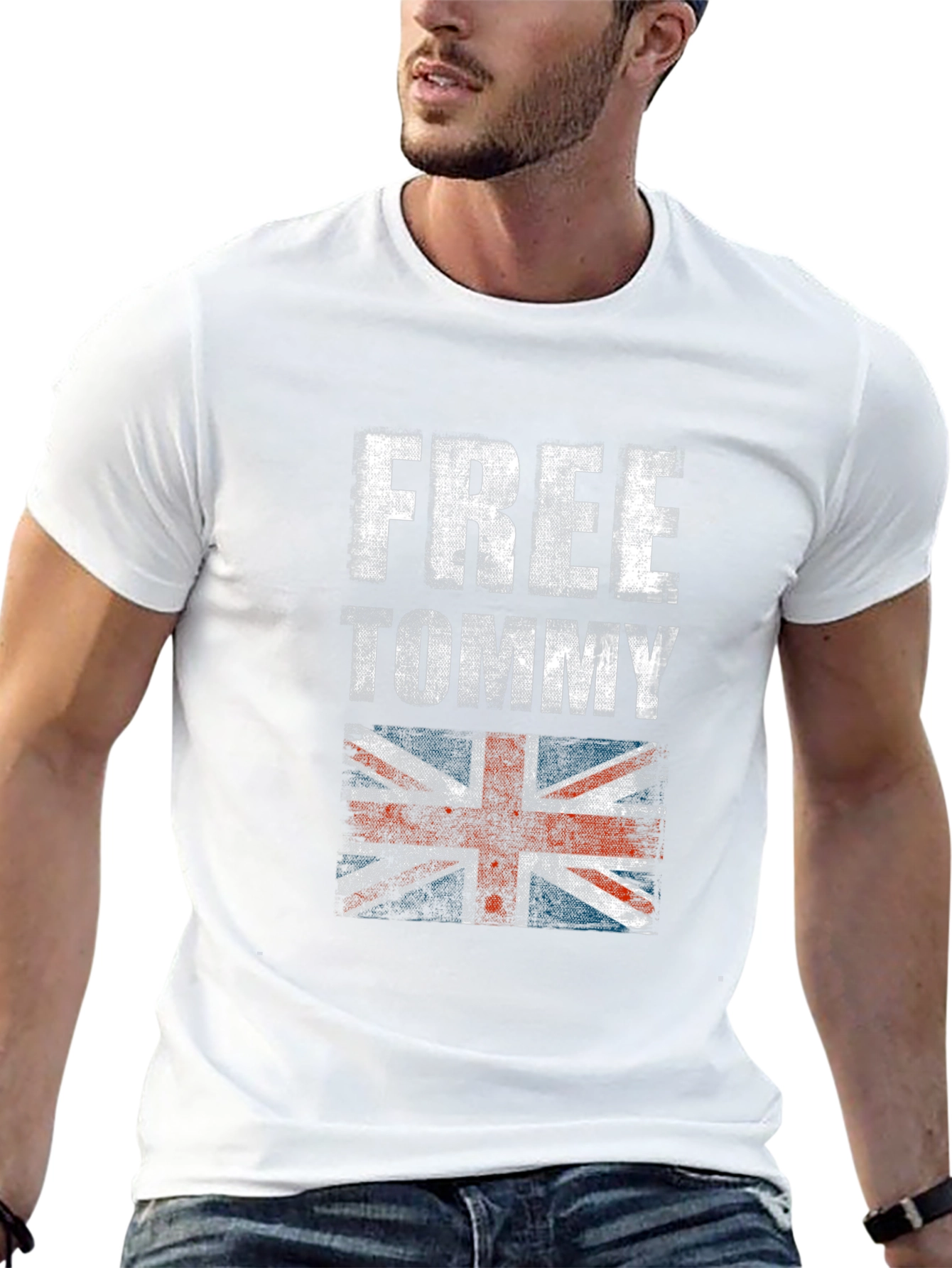 Free Tommy Tee - British Flag Distressed Print