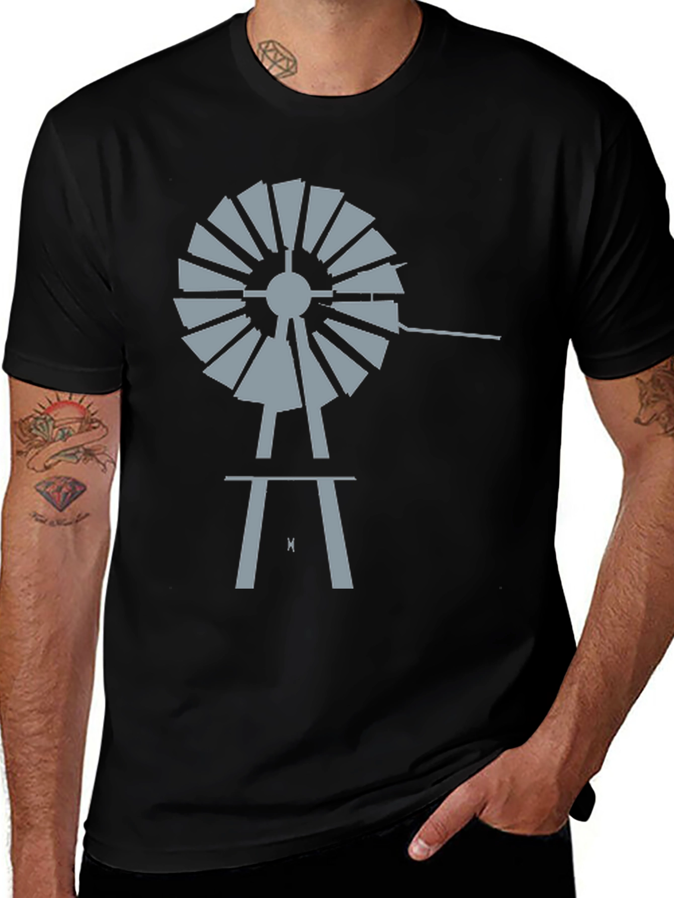 Windmill Graphic Tee - Black Cotton Casual Shirt