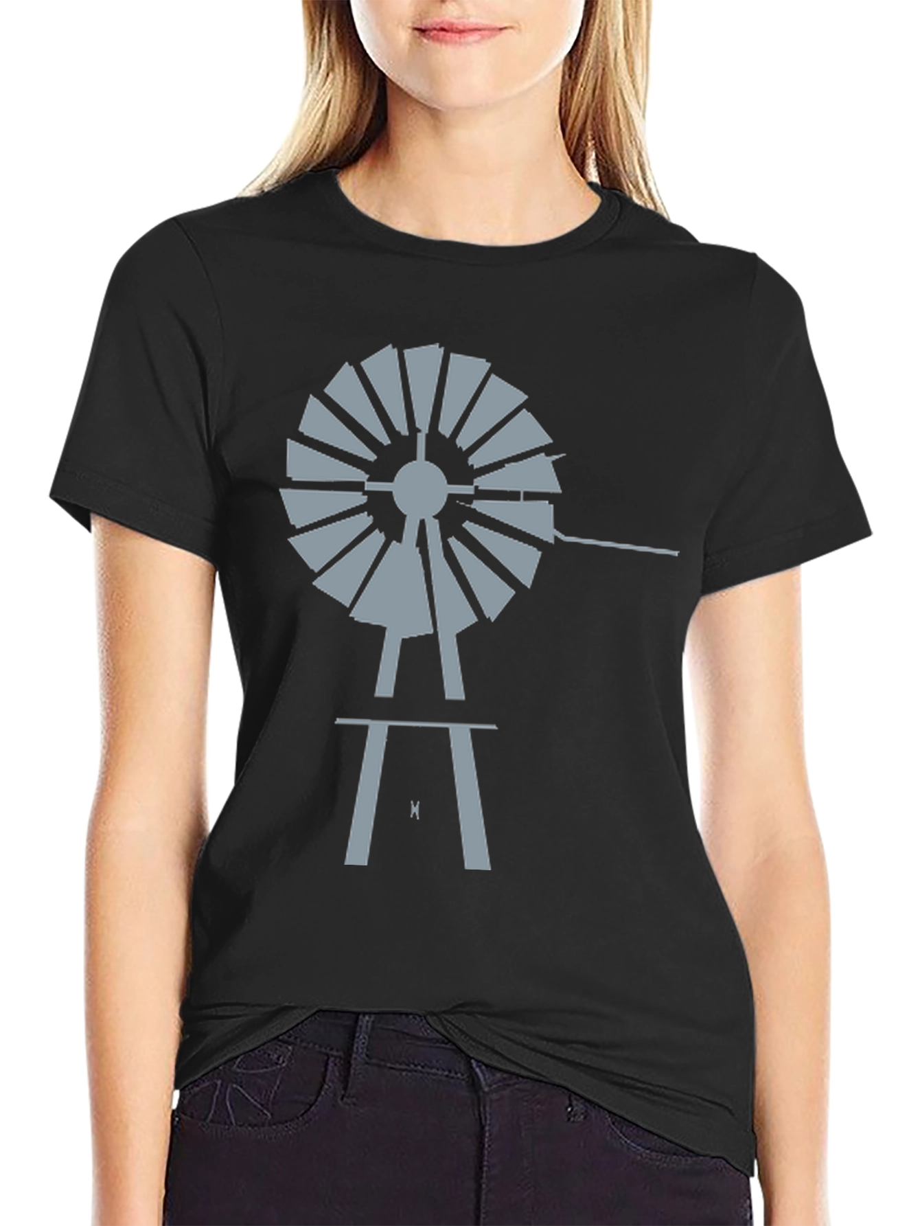 Windmill Graphic Tee - Black Cotton Casual Shirt