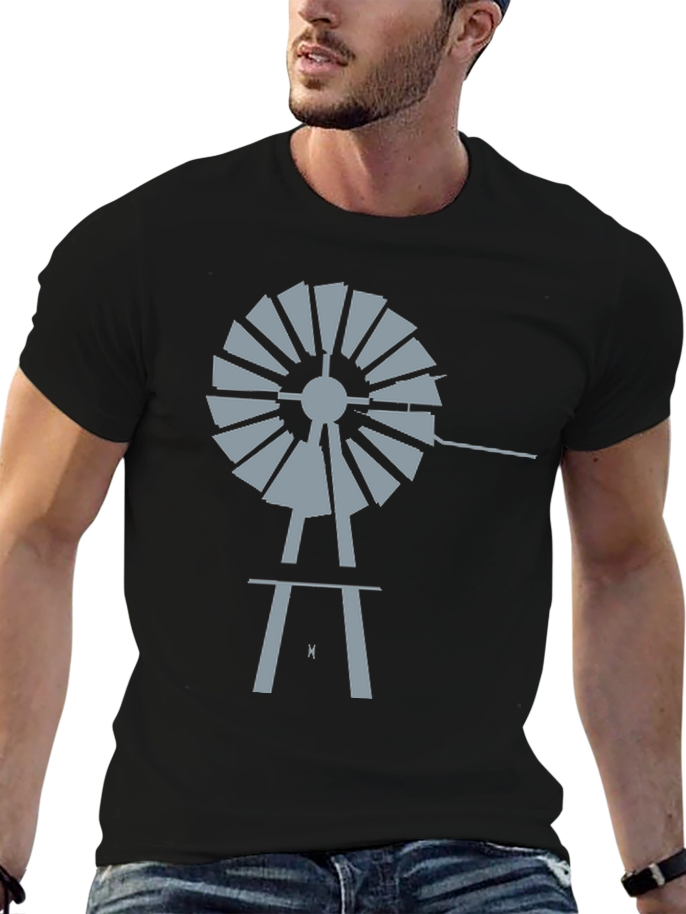 Windmill Graphic Tee - Black Cotton Casual Shirt