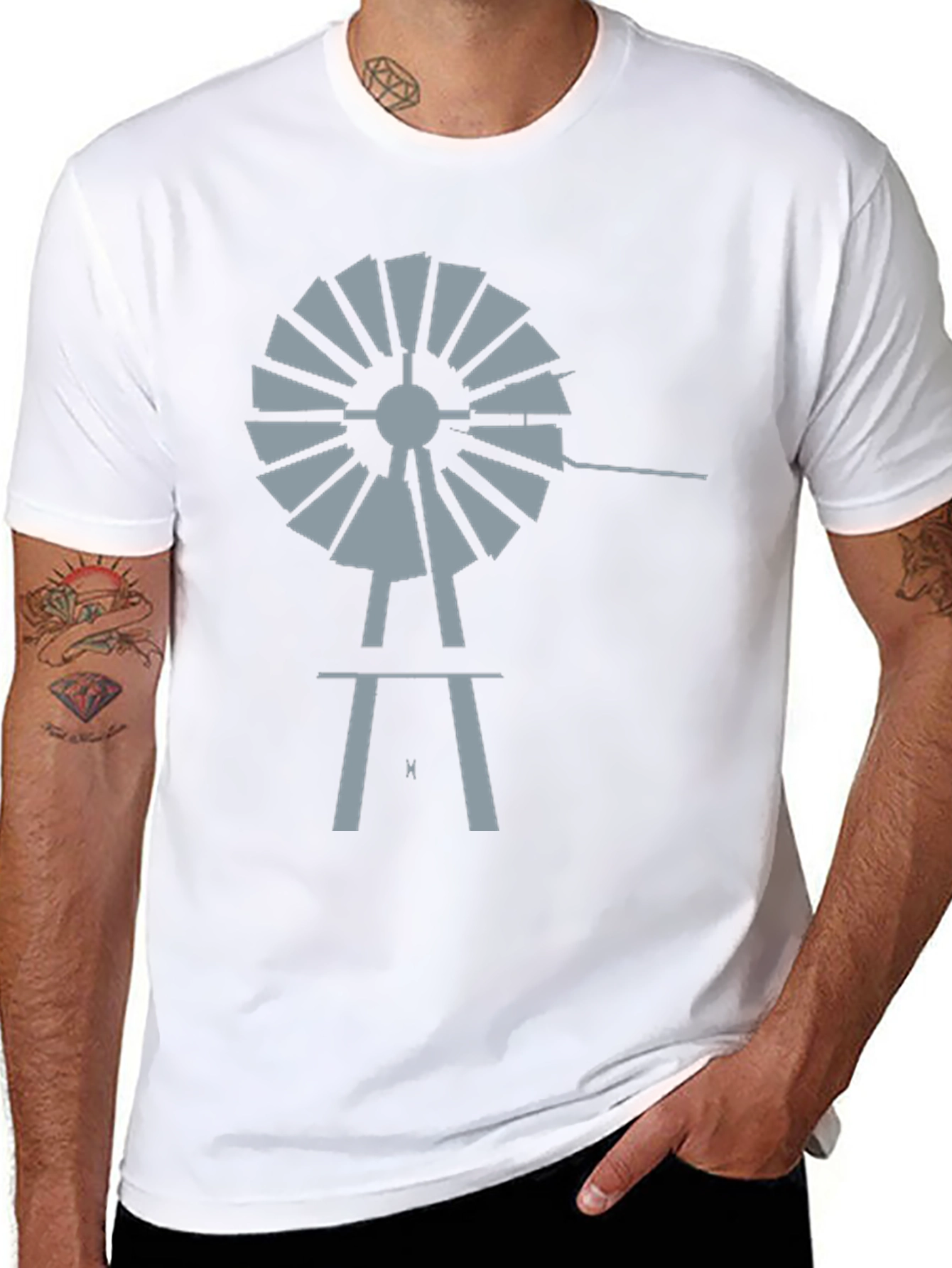 Windmill Graphic Tee - Black Cotton Casual Shirt