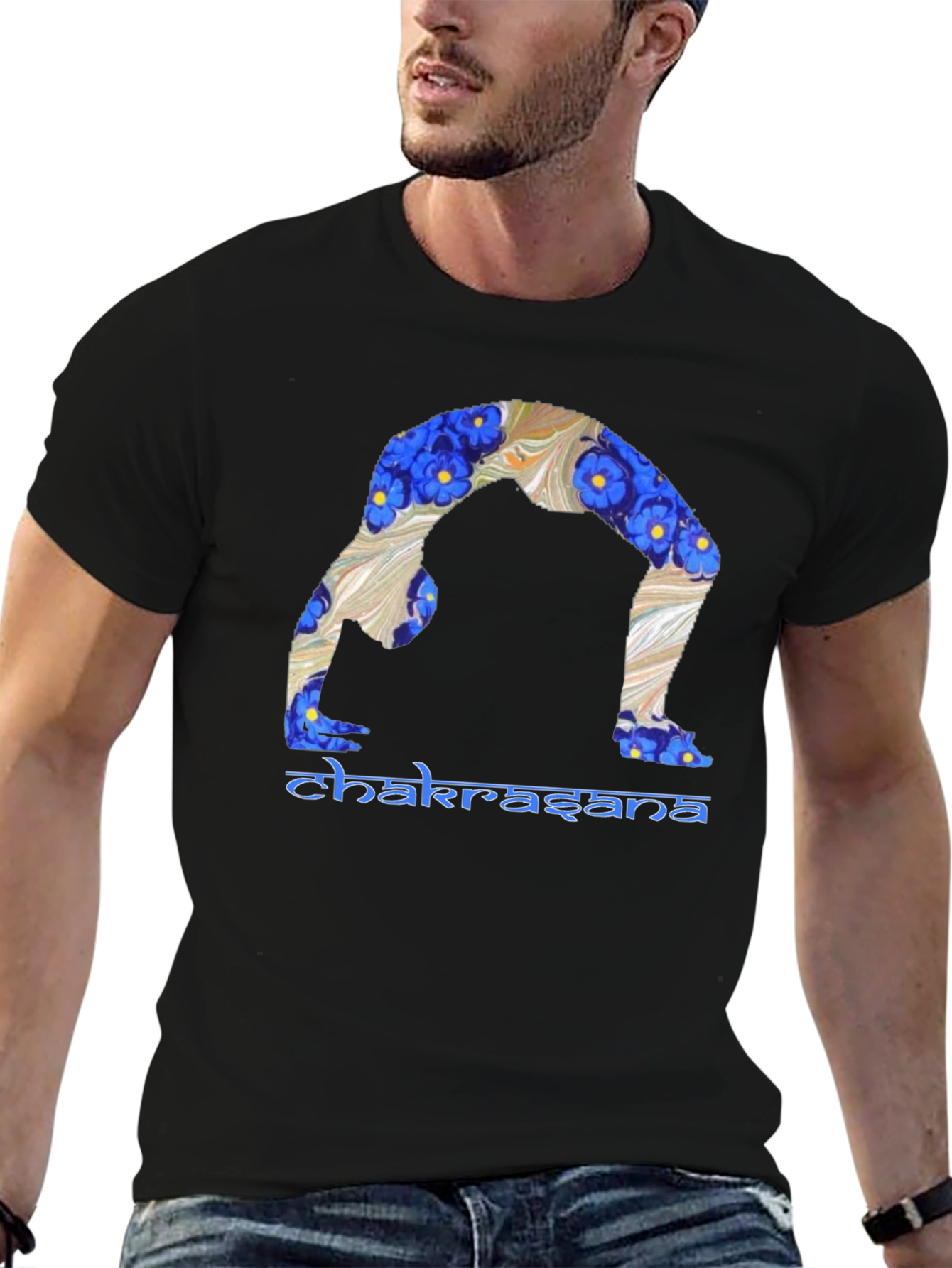 Chakrasana Yoga Pose Graphic T-Shirt - Black