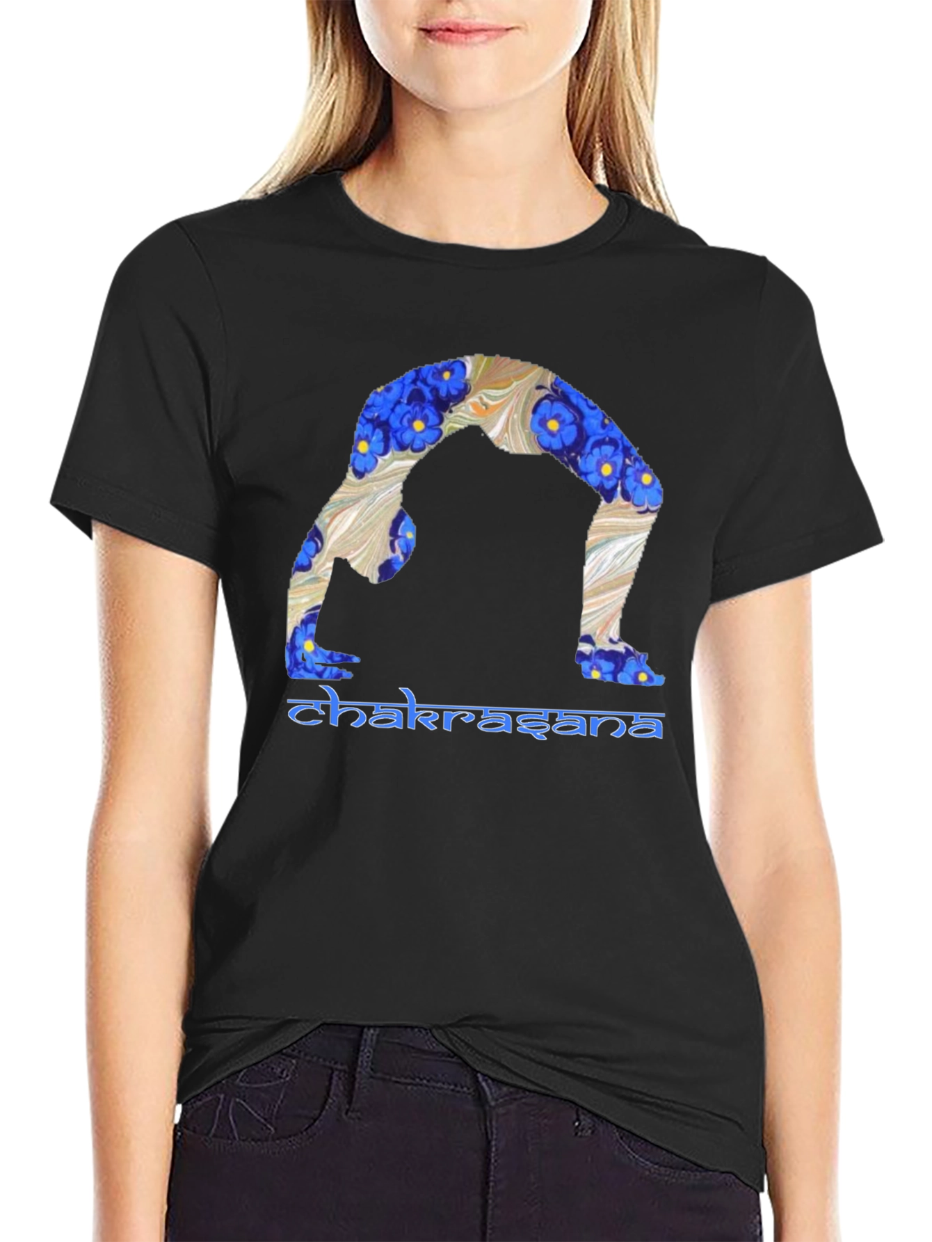Chakrasana Yoga Pose Graphic T-Shirt - Black