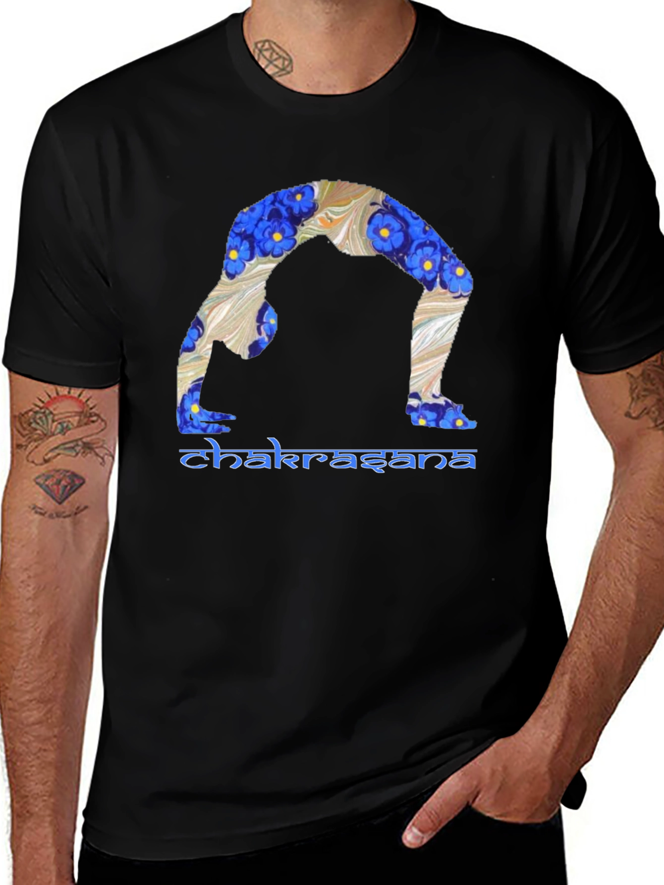 Chakrasana Yoga Pose Graphic T-Shirt - Black
