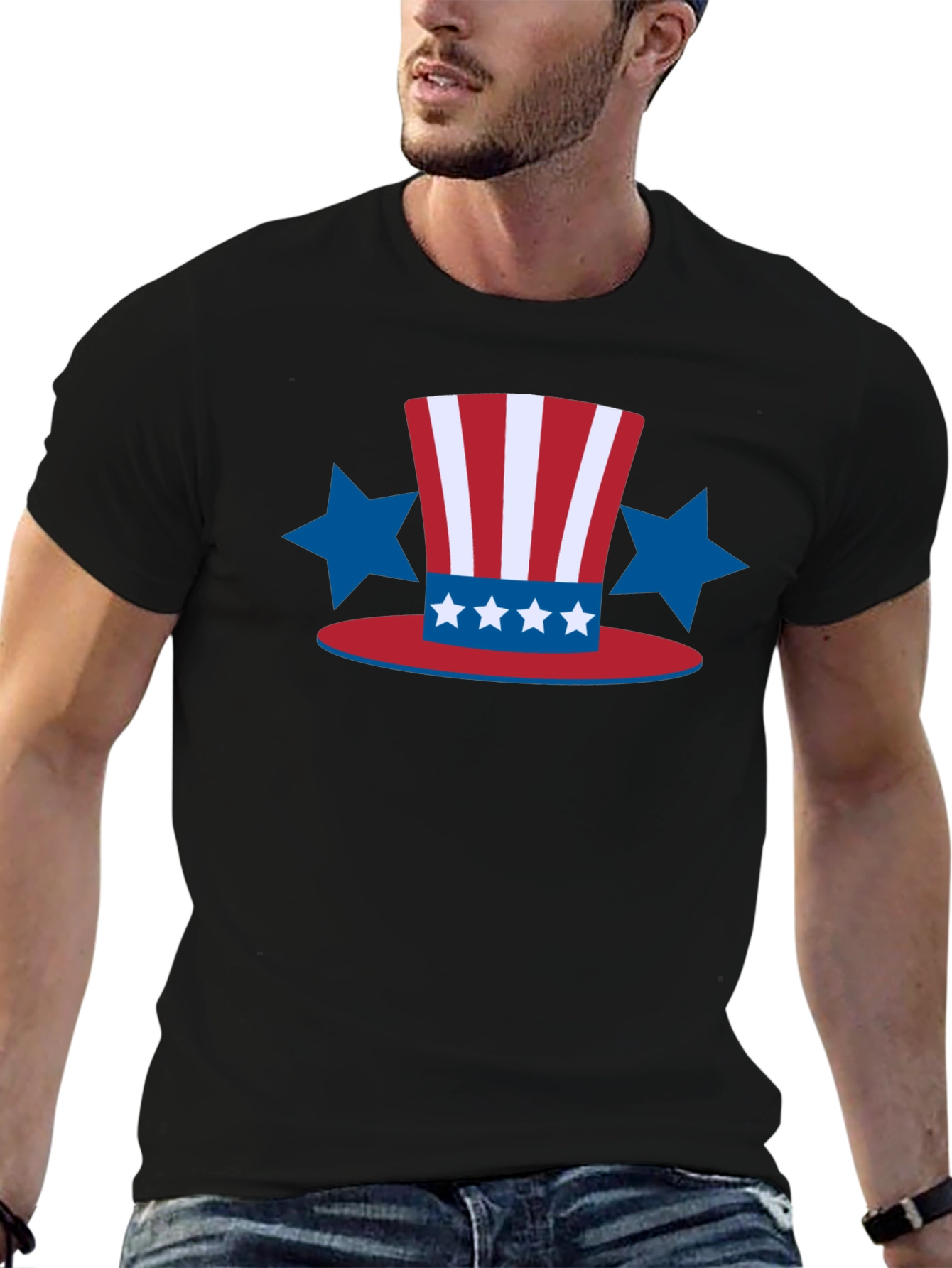 Patriotic Hat Stars Black T-Shirt