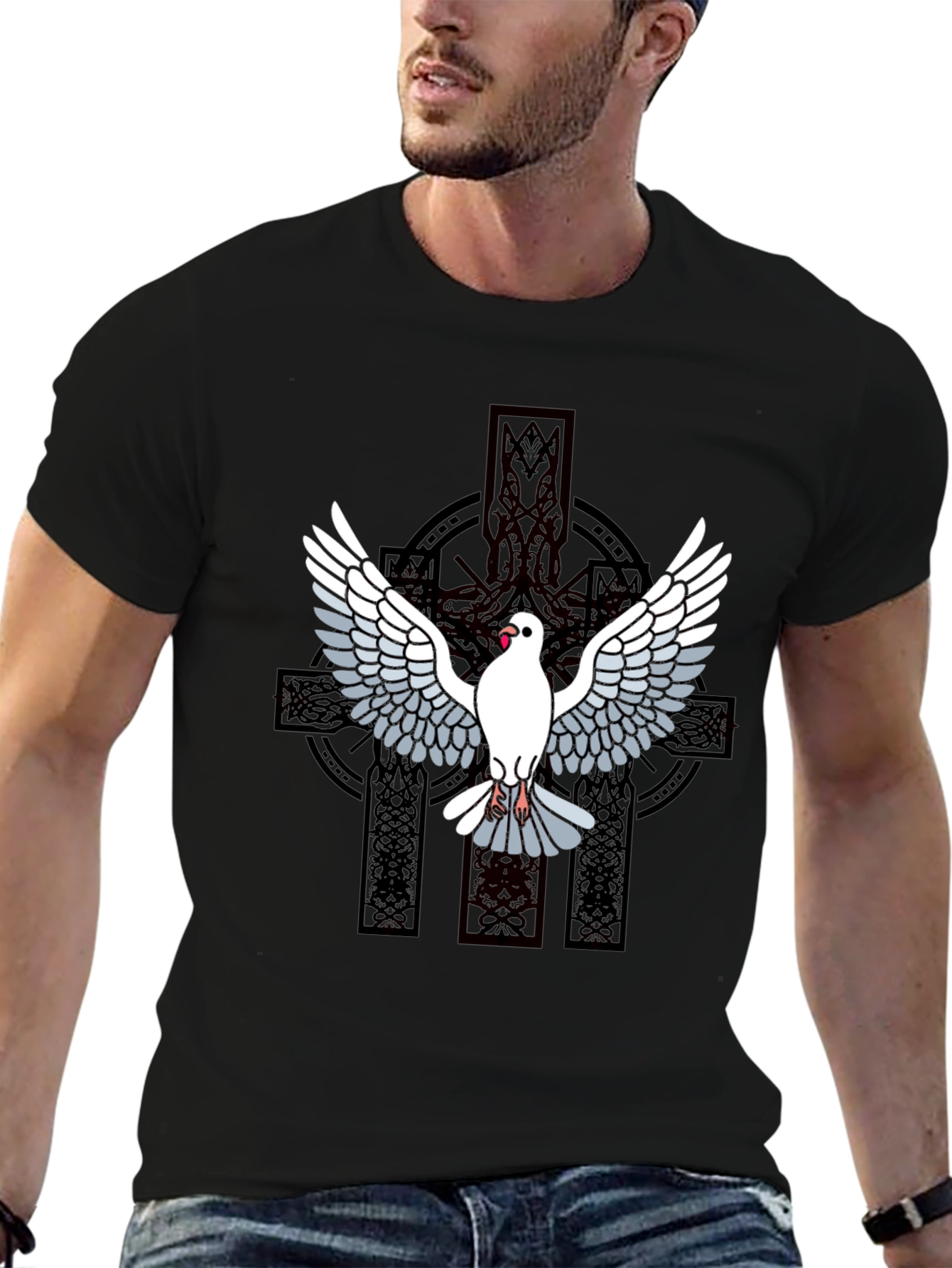 Dove & Celtic Cross Graphic T-Shirt