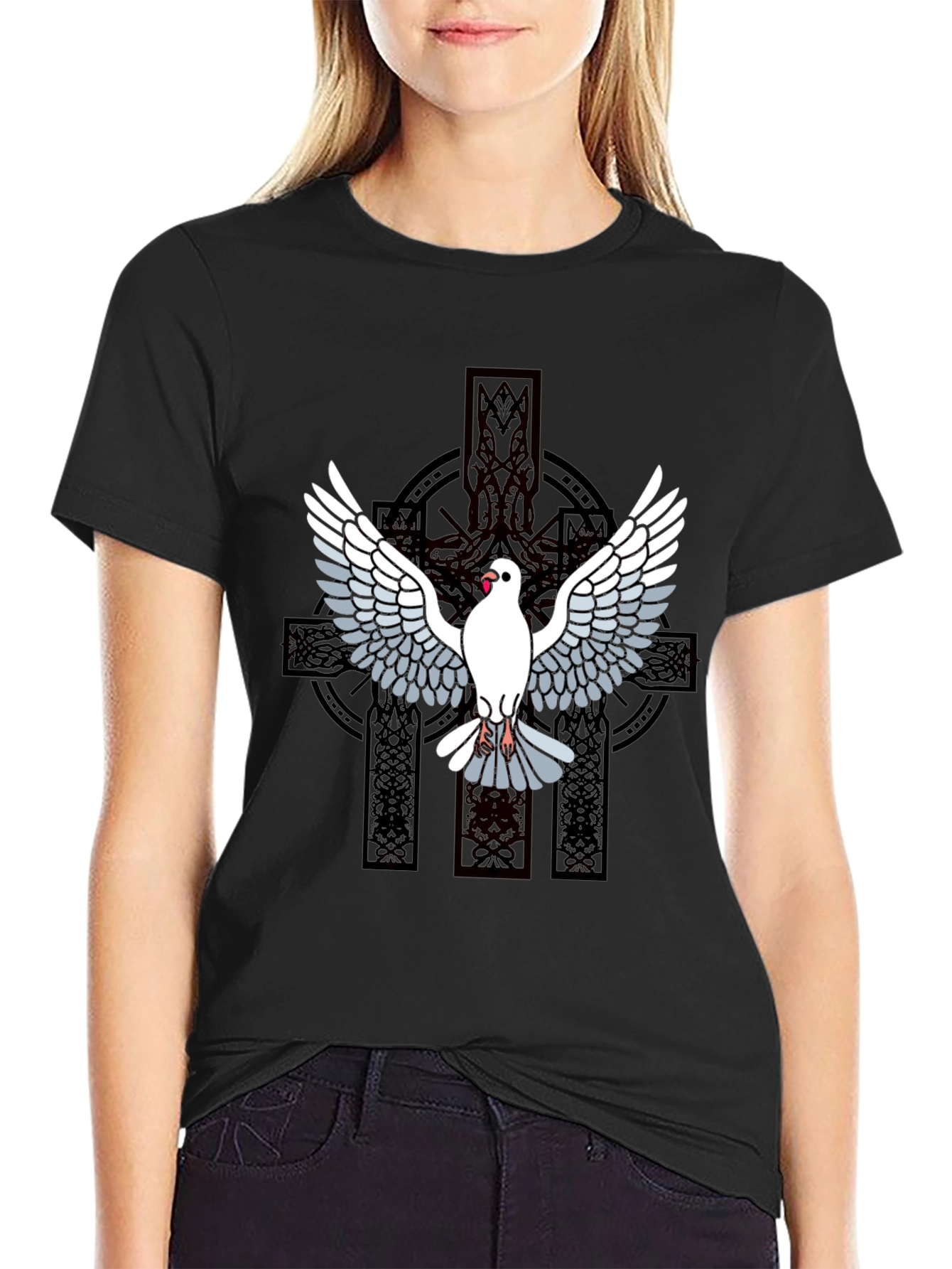 Dove & Celtic Cross Graphic T-Shirt