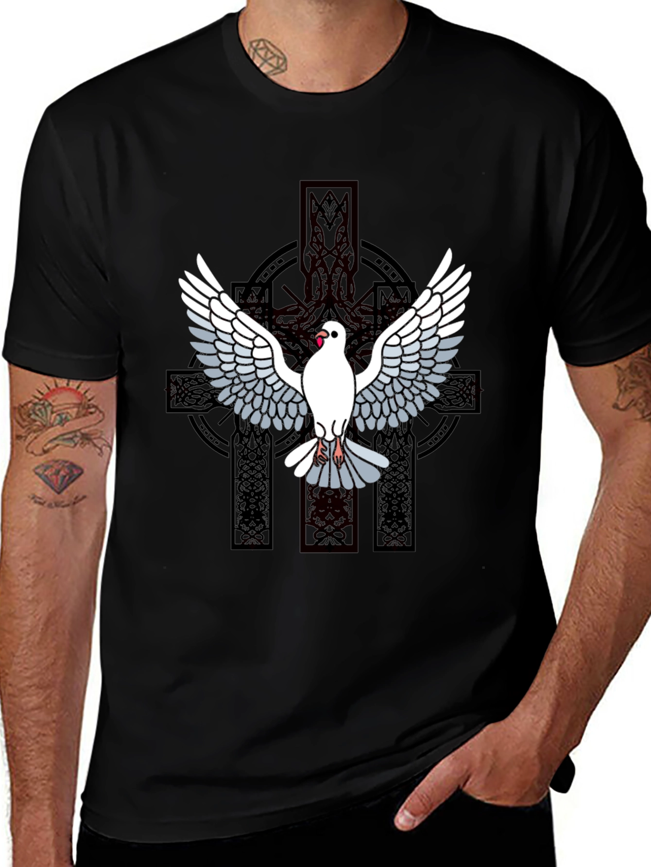 Dove & Celtic Cross Graphic T-Shirt