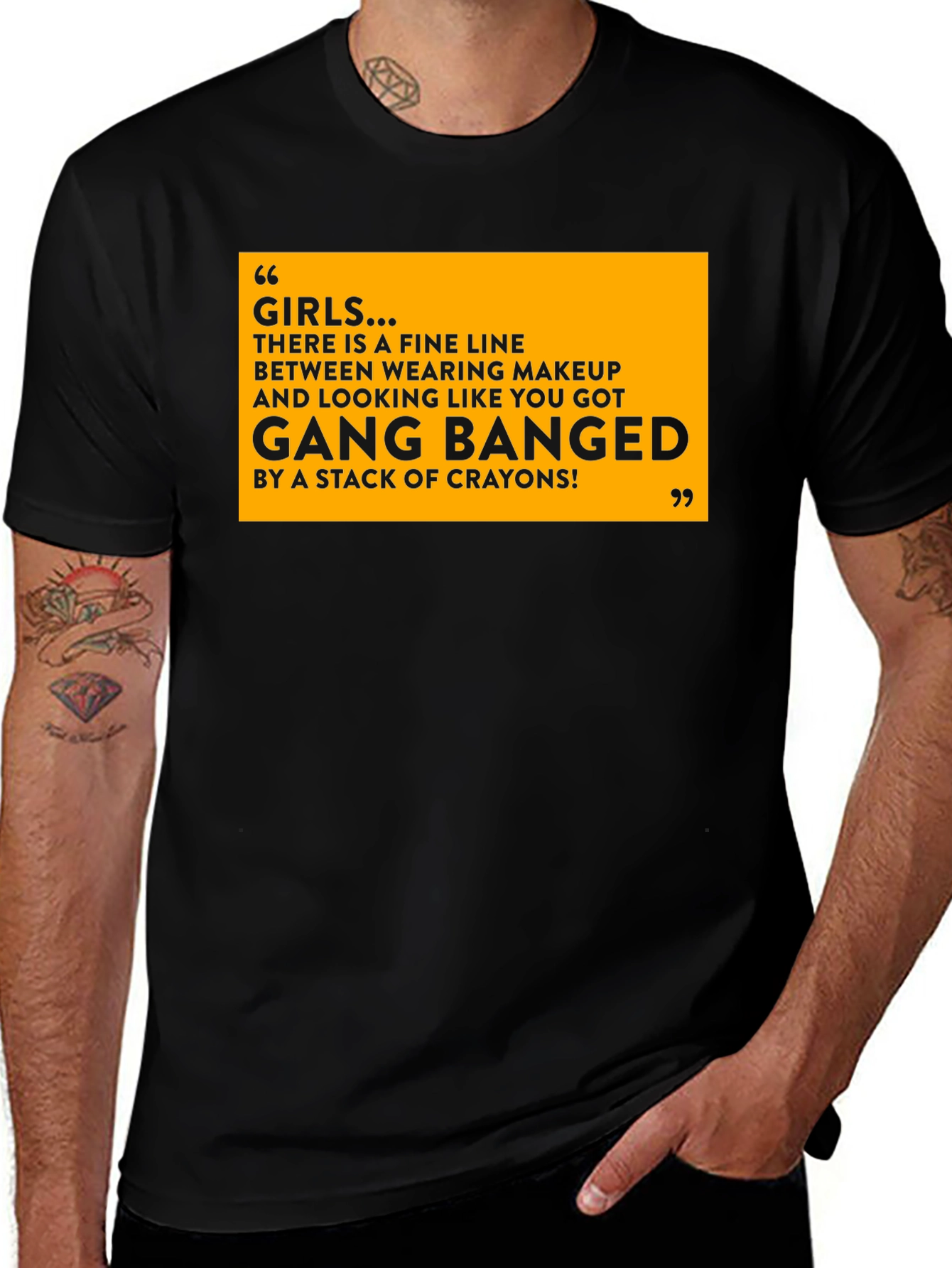 Funny Girls Makeup T-Shirt - Gang Bang Crayons Joke