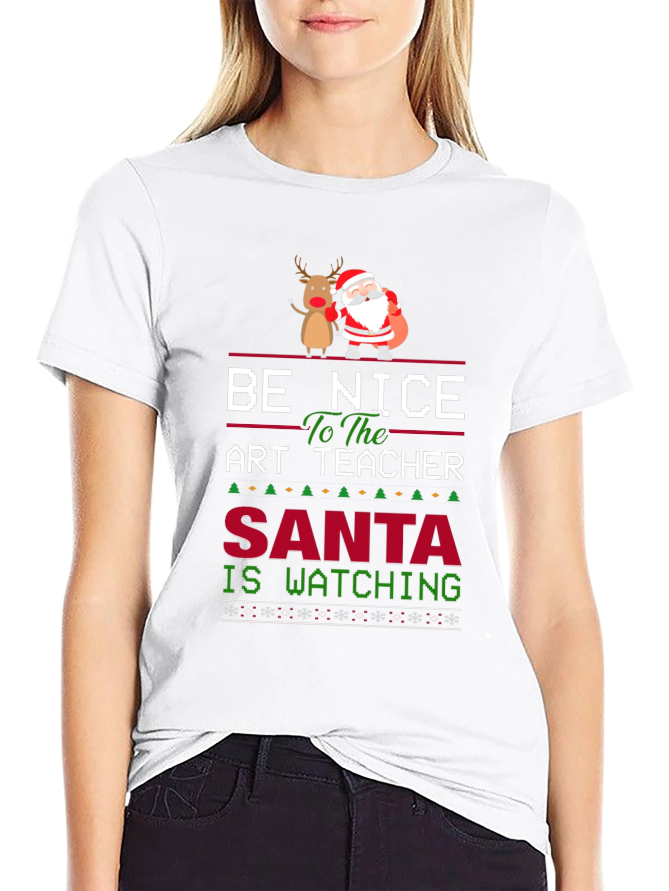 Be Nice to the Art Teacher Santa Watching T-Shirt