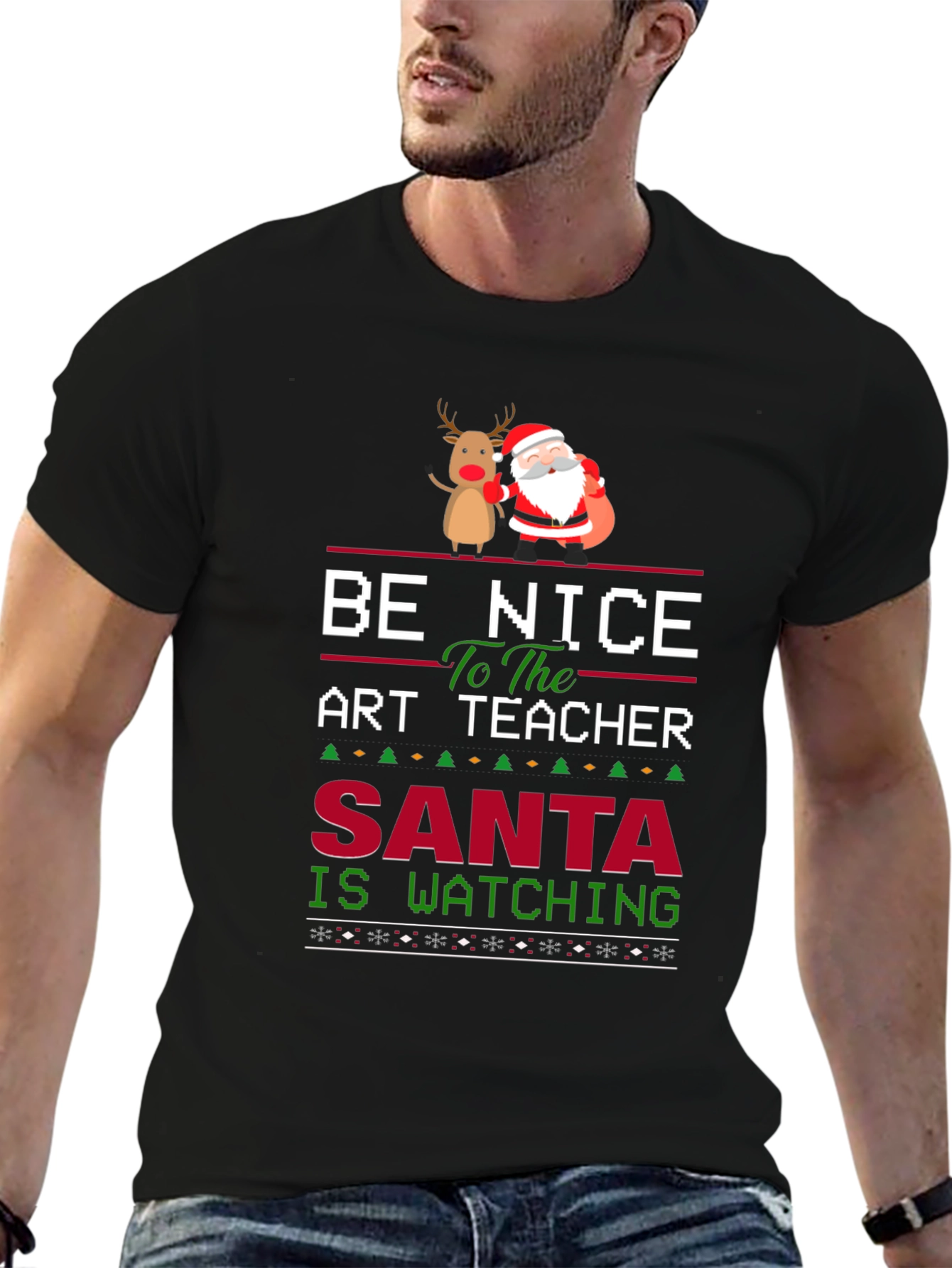 Be Nice to the Art Teacher Santa Watching T-Shirt