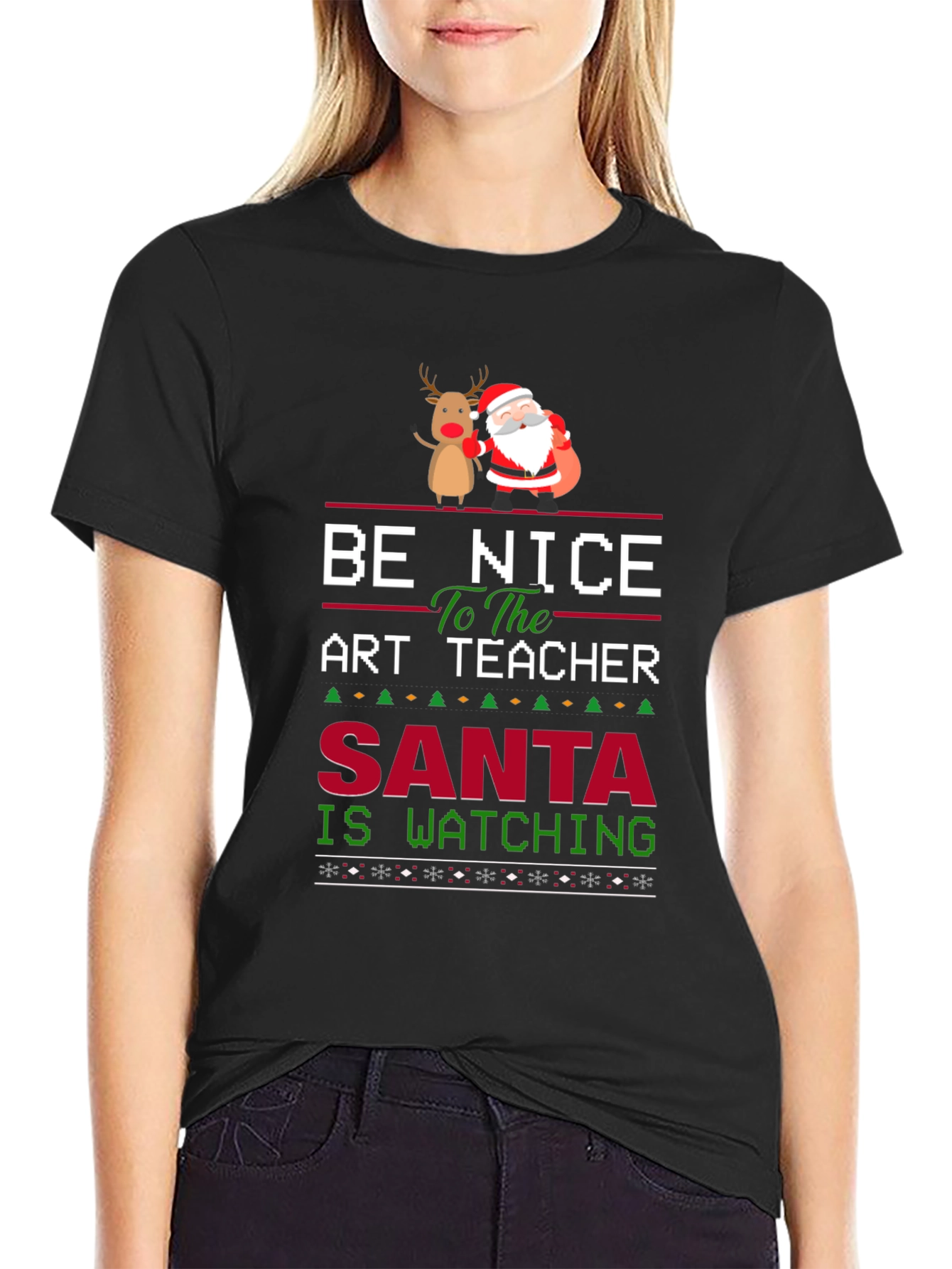Be Nice to the Art Teacher Santa Watching T-Shirt