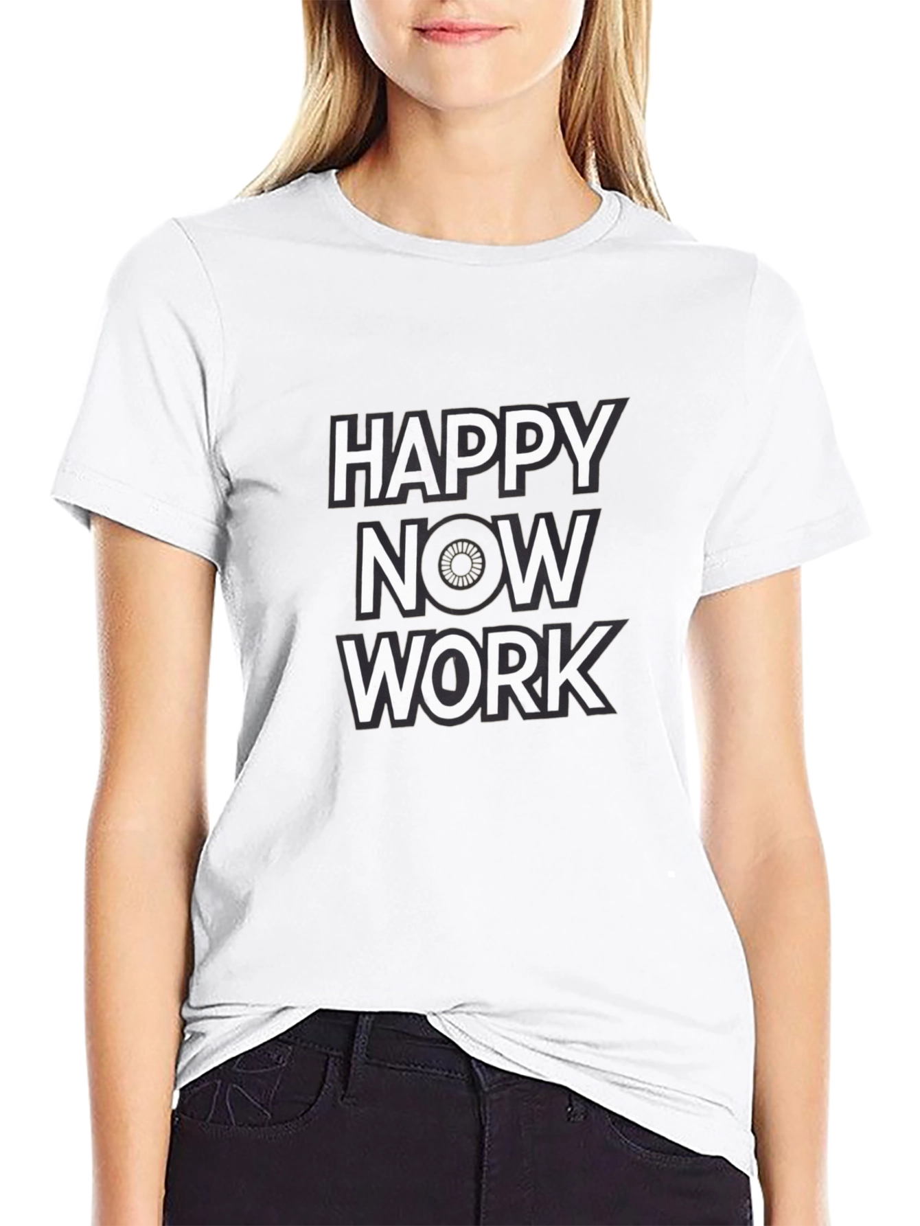 Happy Now Work Black Graphic Tee
