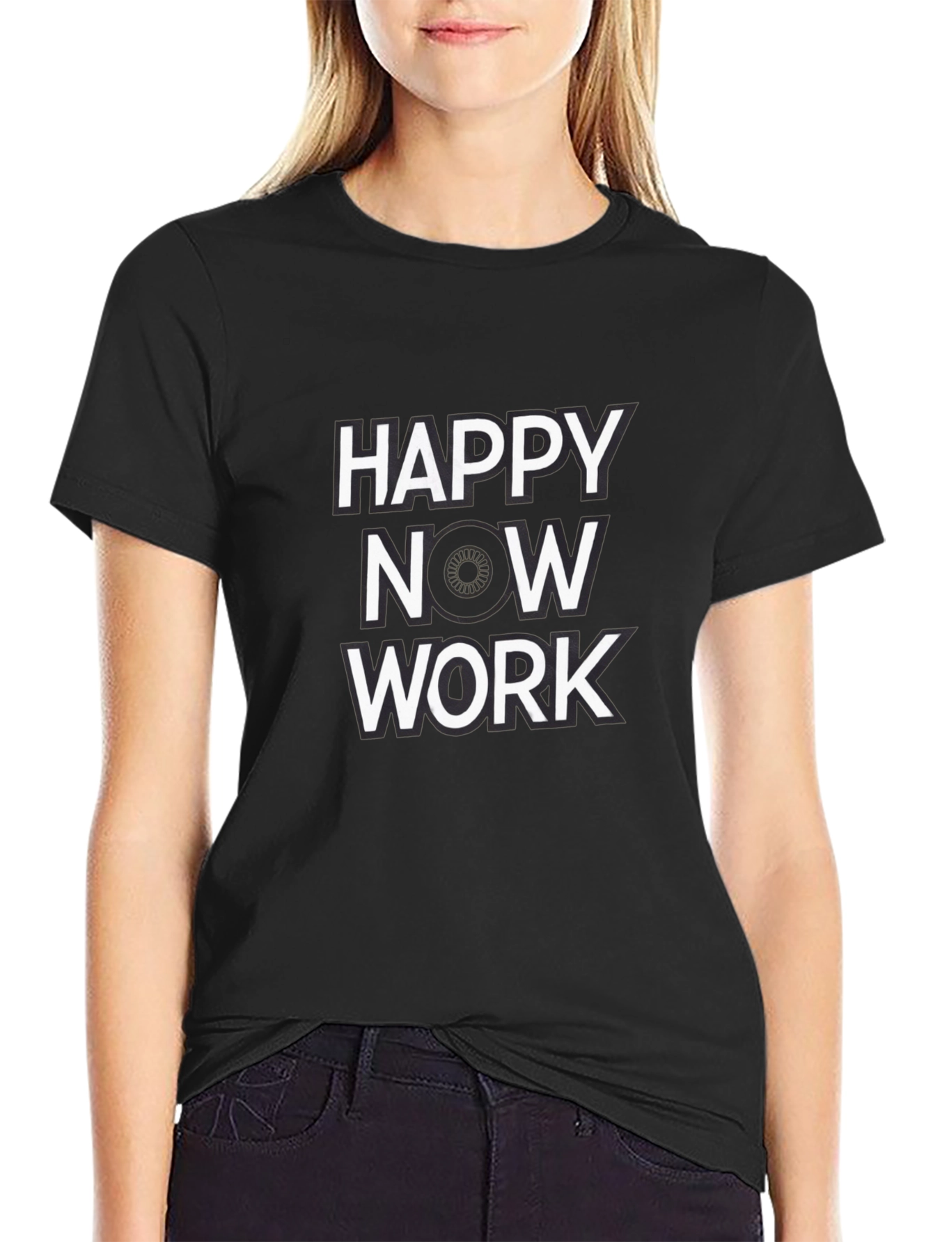 Happy Now Work Black Graphic Tee