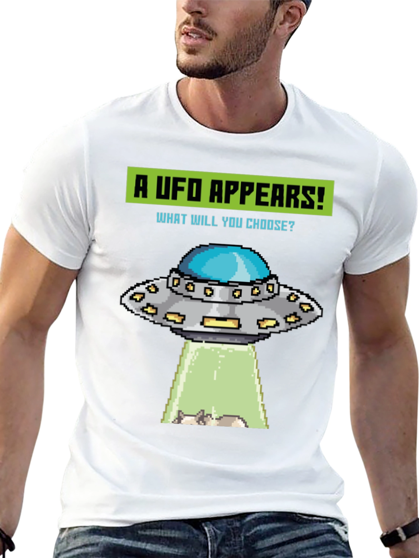 UFO Abduction Pixel Art Graphic T-Shirt