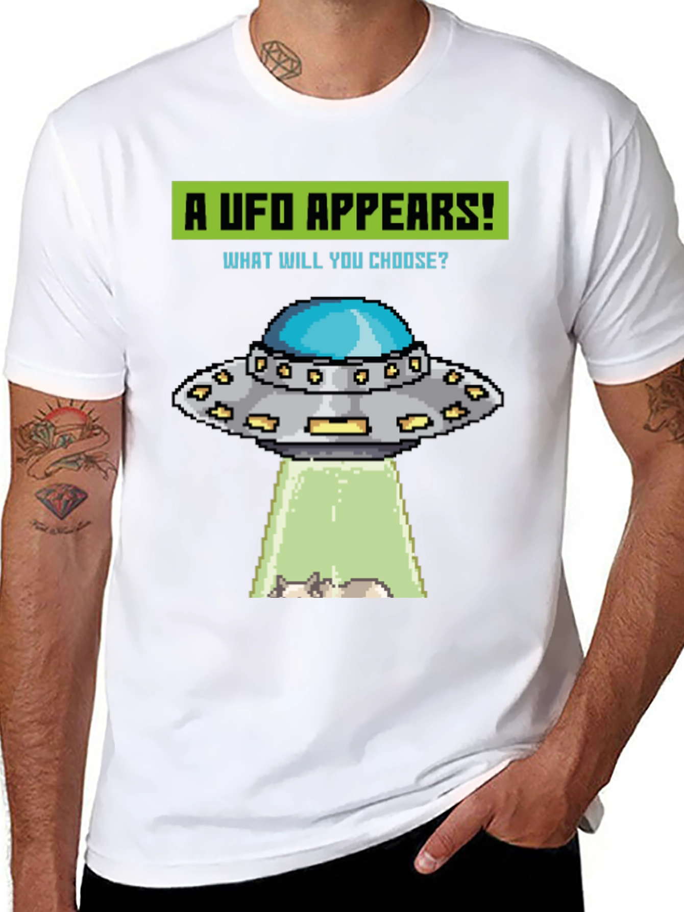 UFO Abduction Pixel Art Graphic T-Shirt