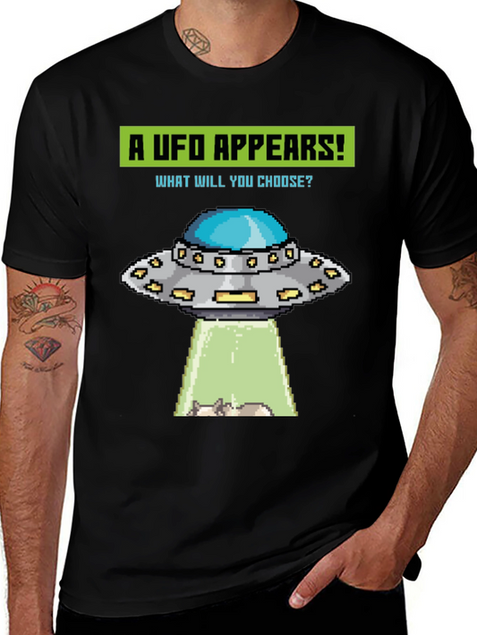 UFO Abduction Pixel Art Graphic T-Shirt