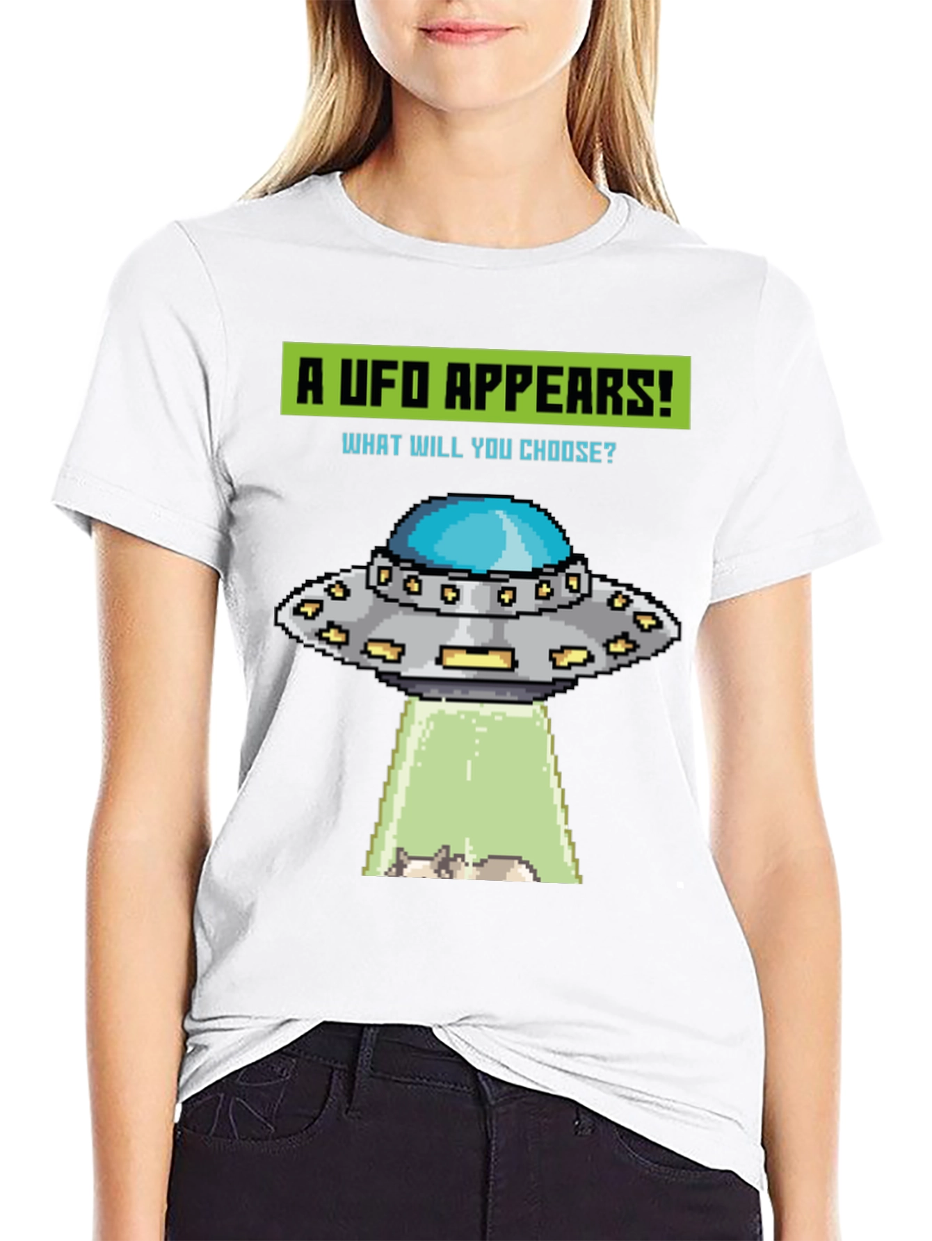 UFO Abduction Pixel Art Graphic T-Shirt