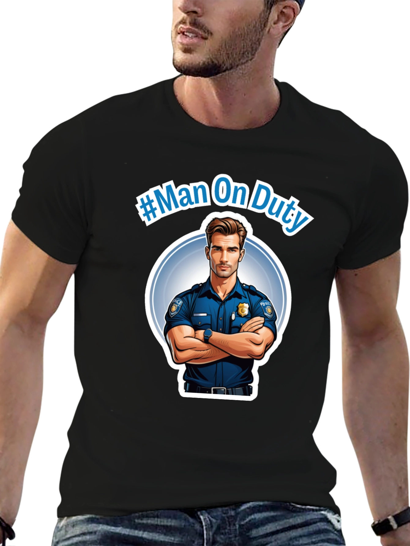 Man On Duty Graphic Black T-Shirt