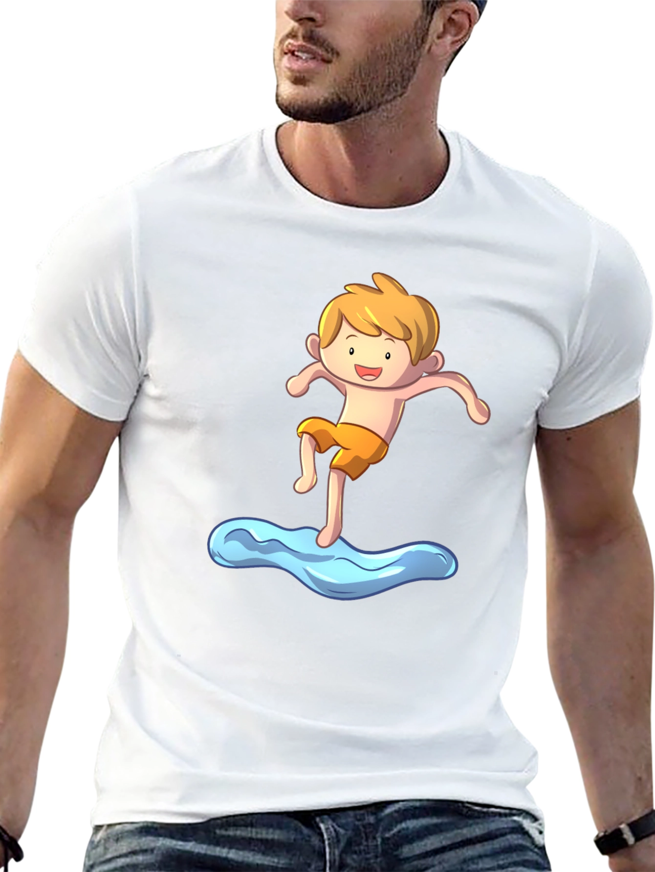 Boy Cartoon Graphic Black T-Shirt