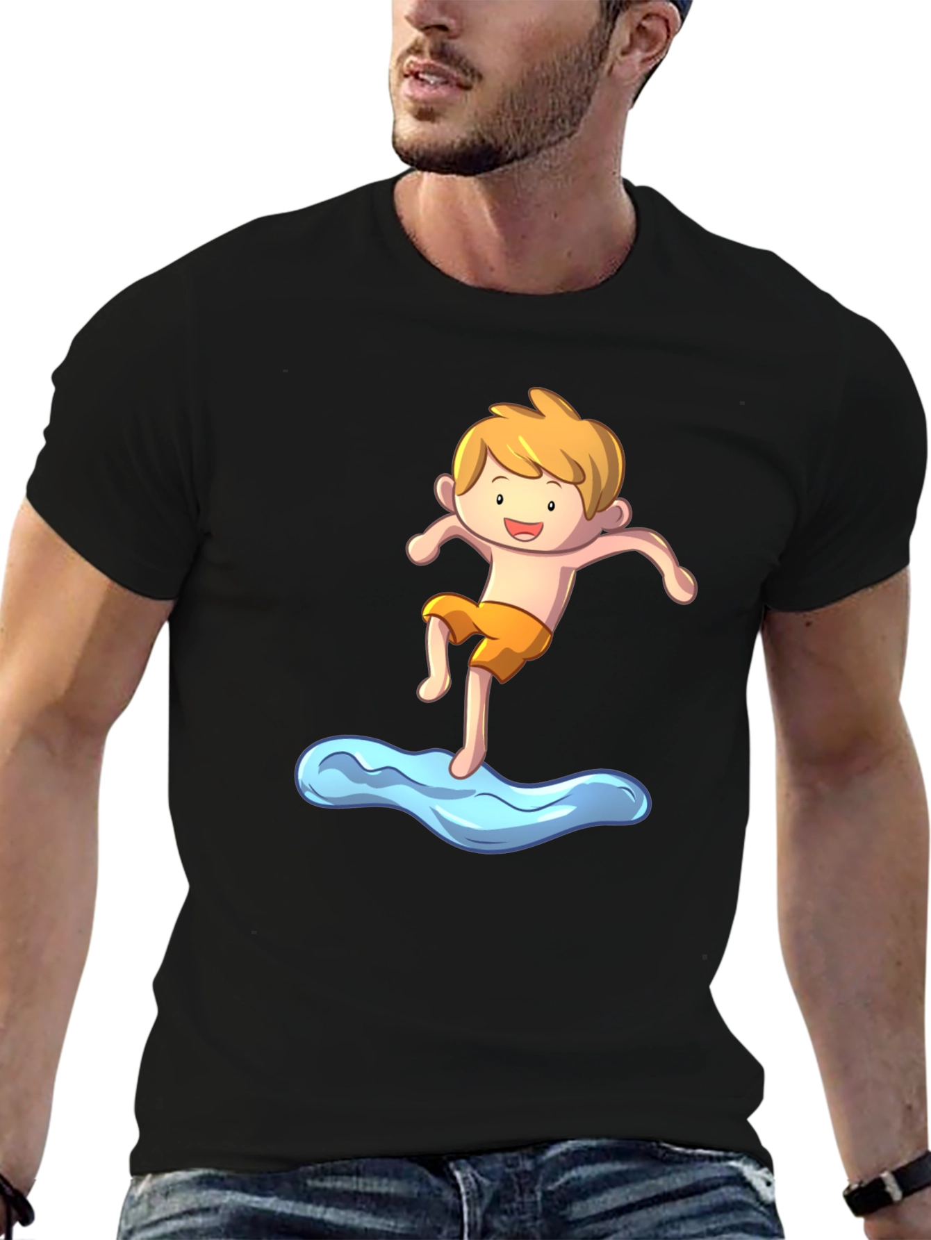 Boy Cartoon Graphic Black T-Shirt