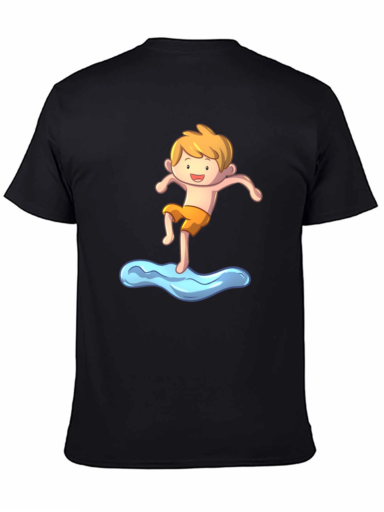 Boy Cartoon Graphic Black T-Shirt