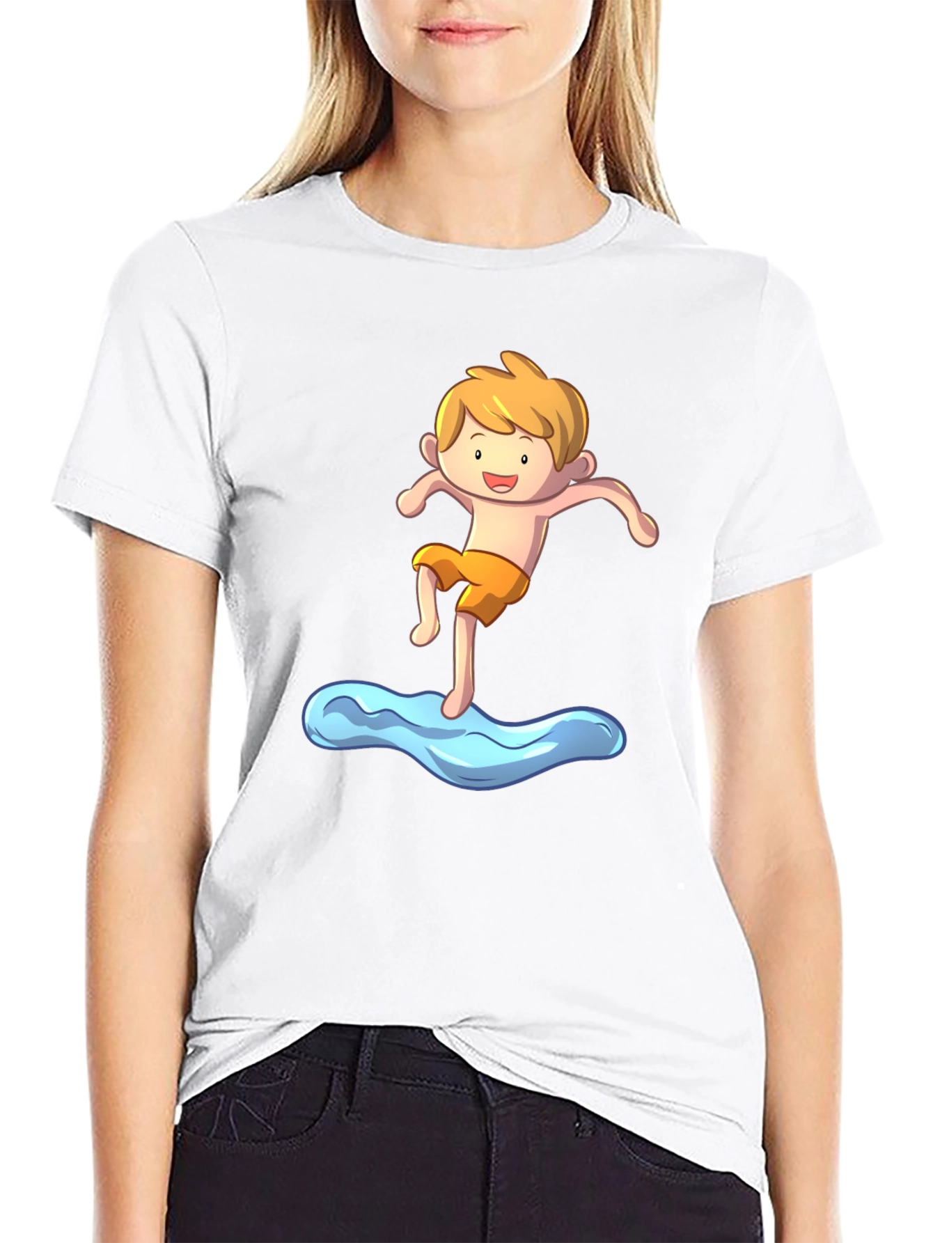 Boy Cartoon Graphic Black T-Shirt
