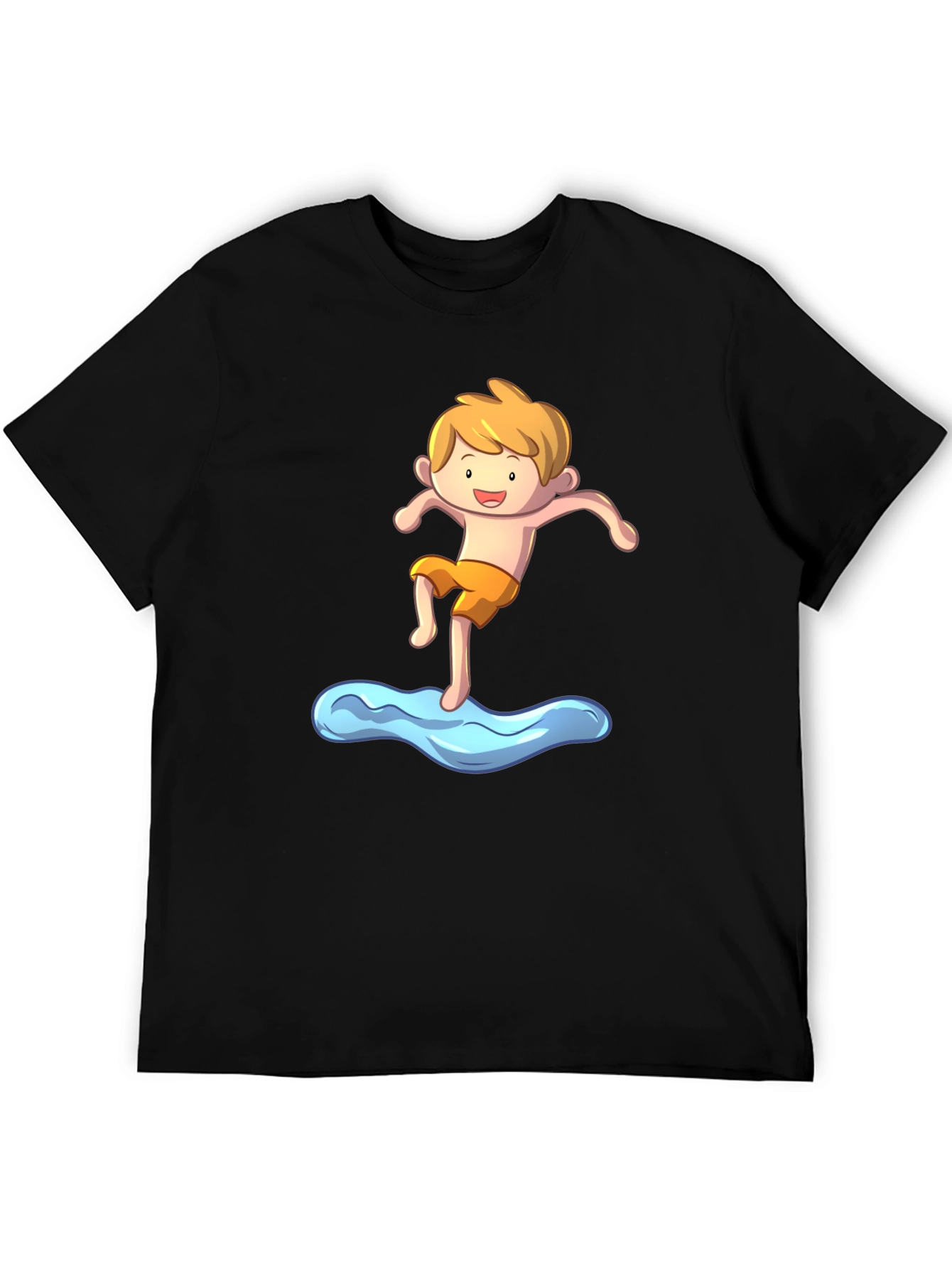 Boy Cartoon Graphic Black T-Shirt