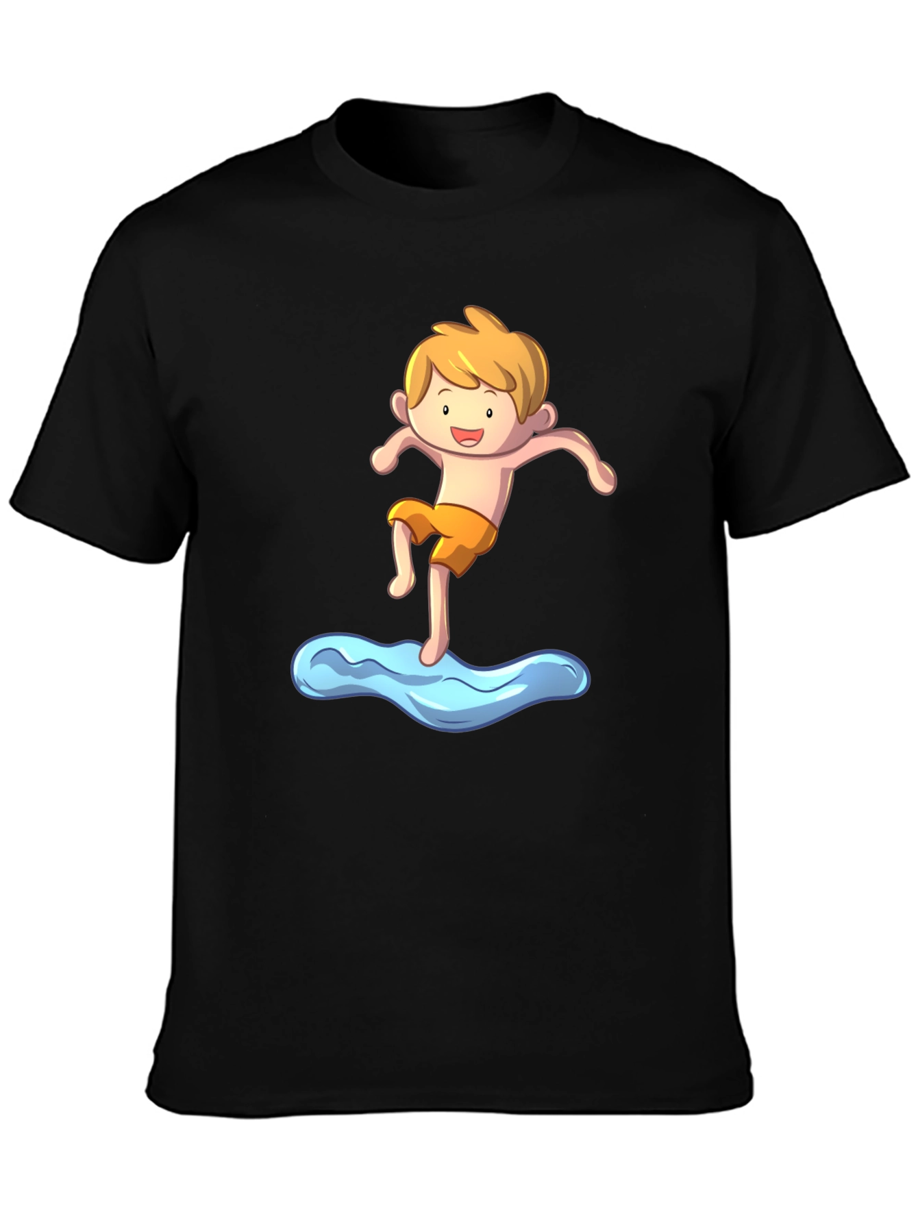 Boy Cartoon Graphic Black T-Shirt