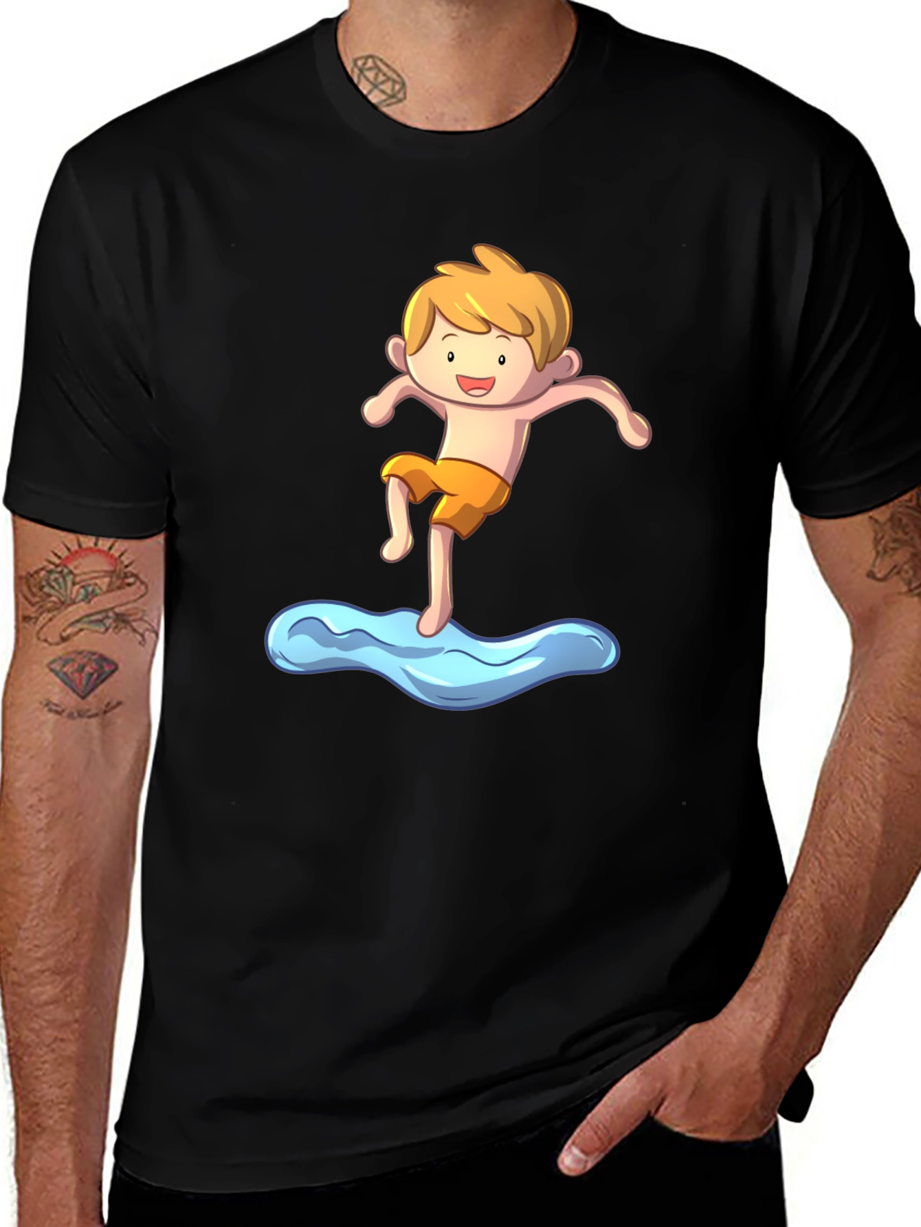 Boy Cartoon Graphic Black T-Shirt