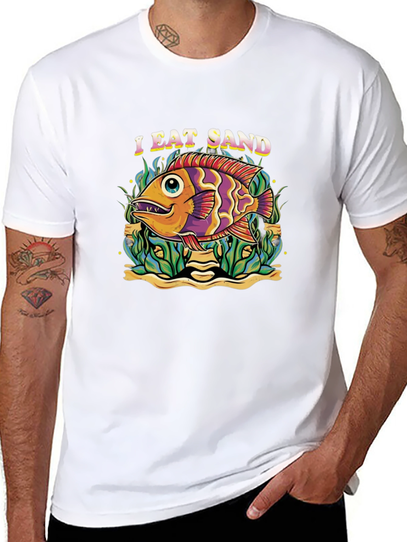 I Eat Sand Fish Graphic Black T-Shirt
