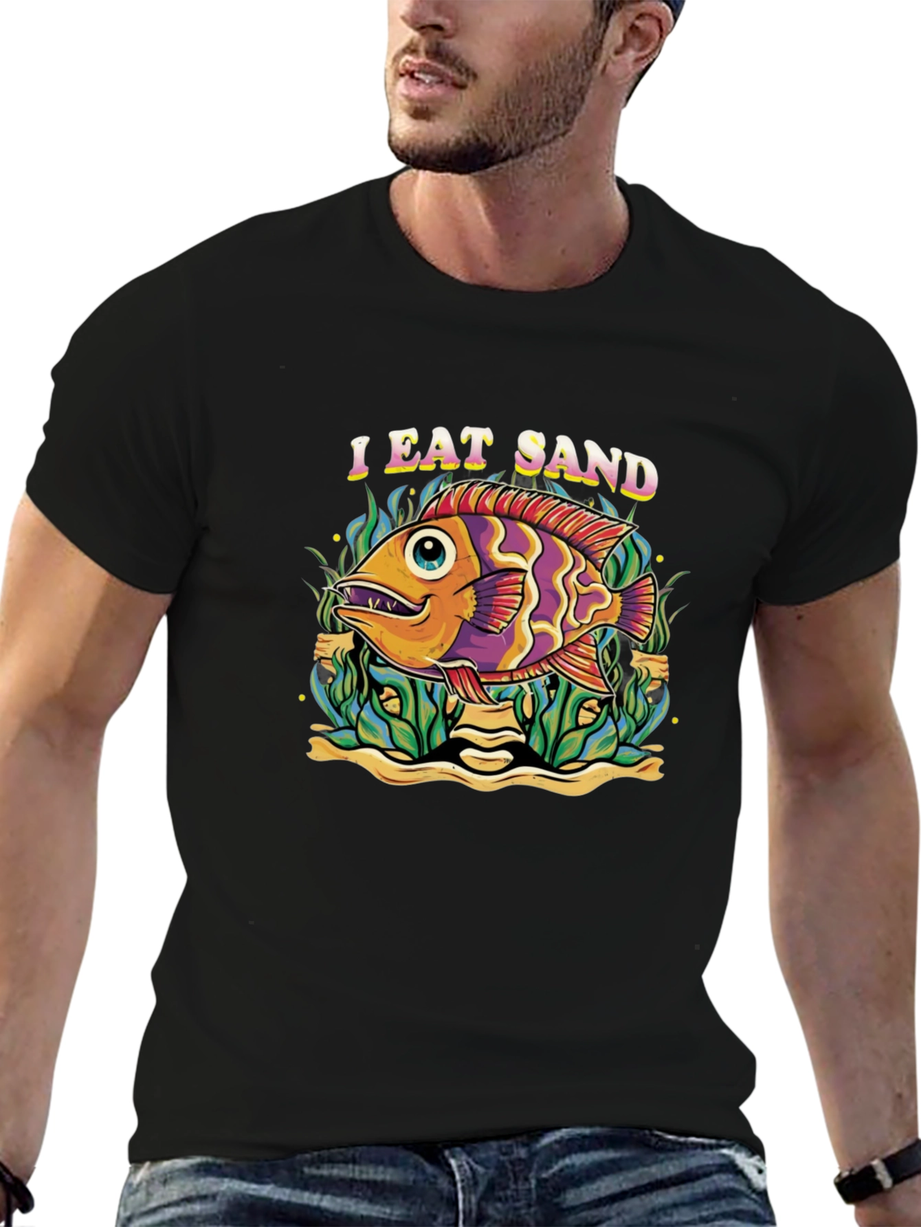 I Eat Sand Fish Graphic Black T-Shirt